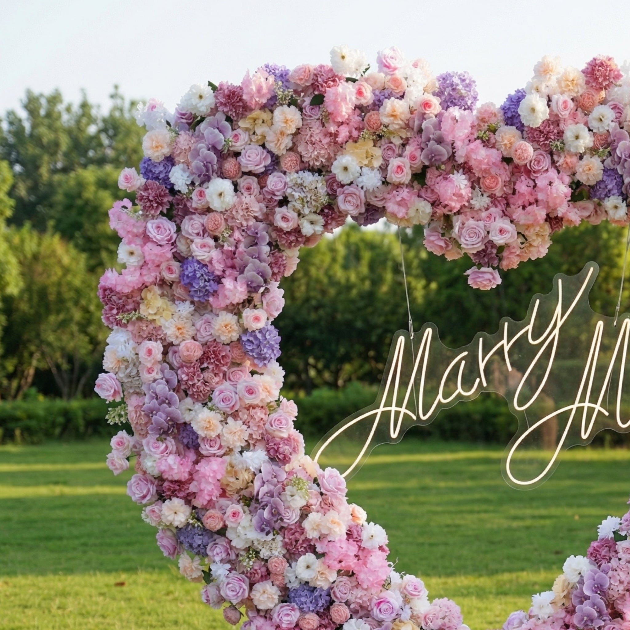 Valar Flower Heart-Shaped Pink & Lavender Floral Arch | Romantic Garden Wedding Backdrop for Proposals & Outdoor Ceremonies HA-408