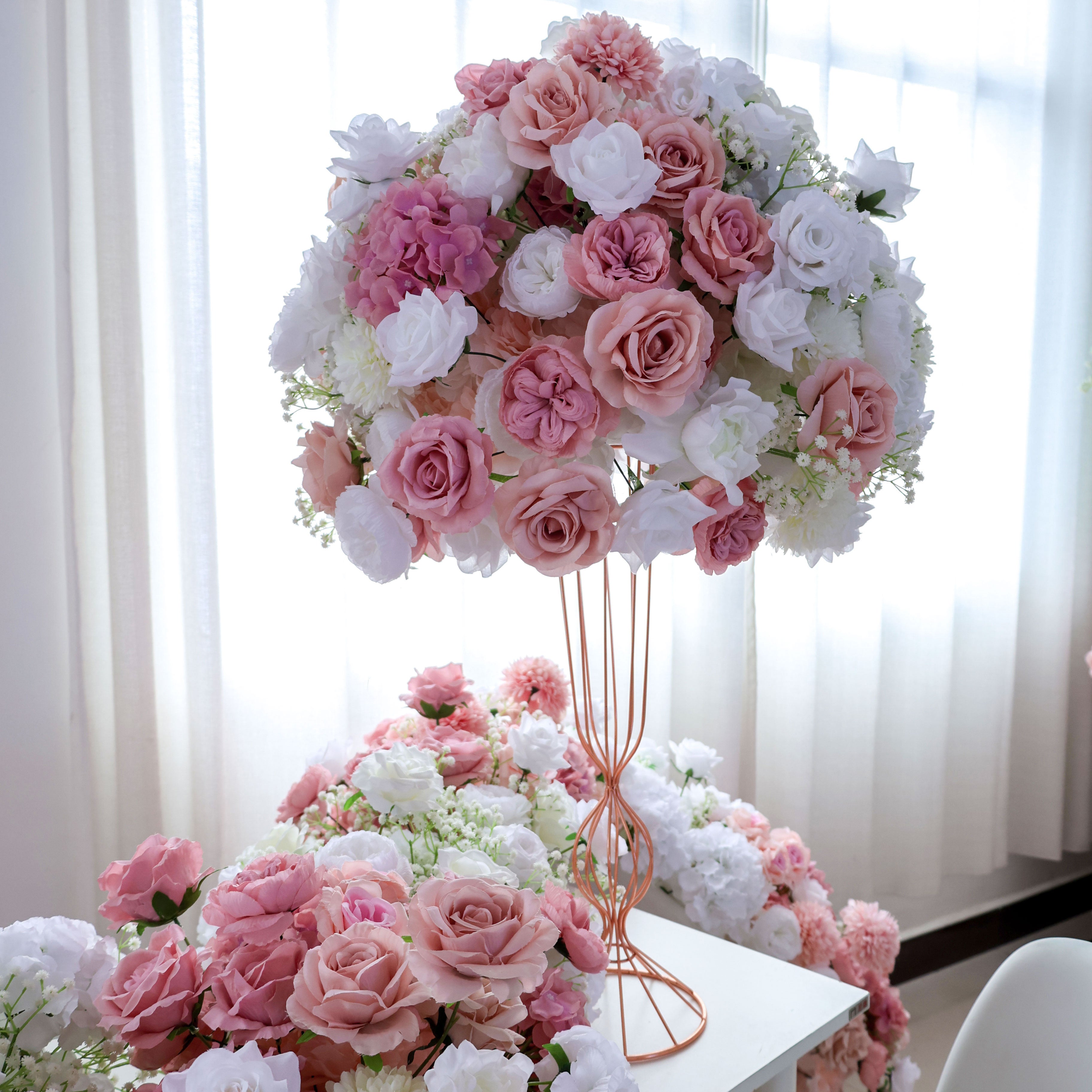 Elegant Rose and White Floral Wedding Table Decor – Flower Ball Arrangement FB-102