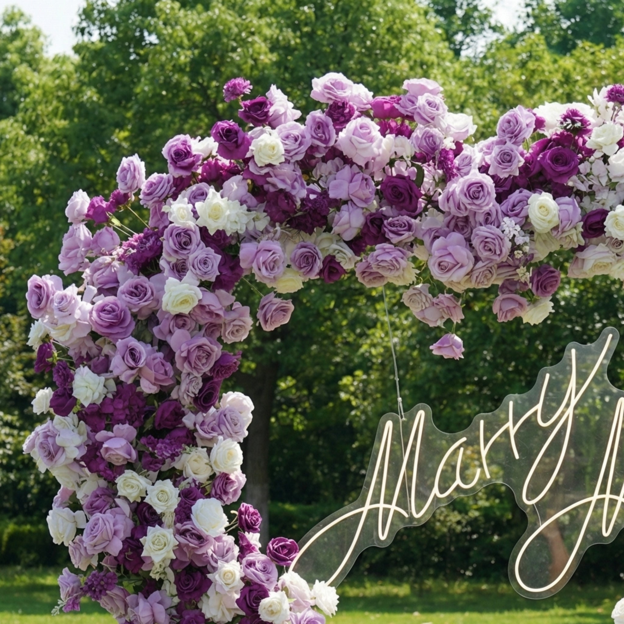 Valar Flower Heart-Shaped Purple Rose Arch | Luxury Proposal & Wedding Backdrop in Lilac & Plum Tones HA-416