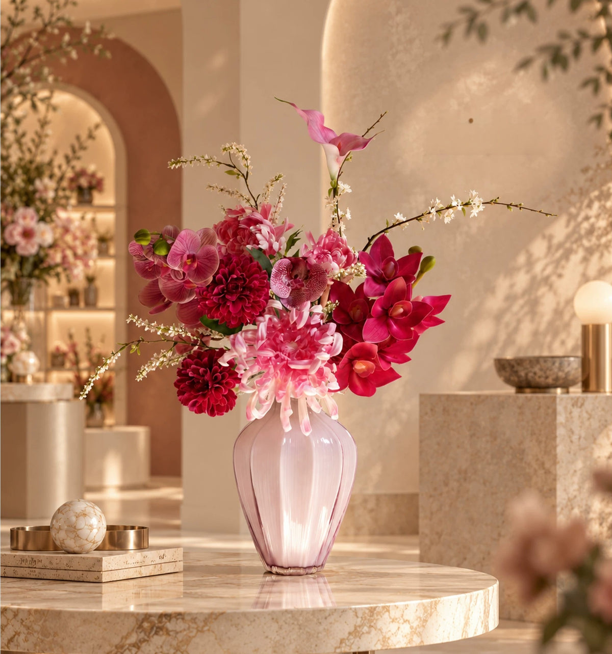 Elegantes Blumenstrauß-Arrangement mit Herbstmotiv | Luxuriöse Kunstblumen für Hochzeiten und Inneneinrichtung VB-113 (ohne Vase)