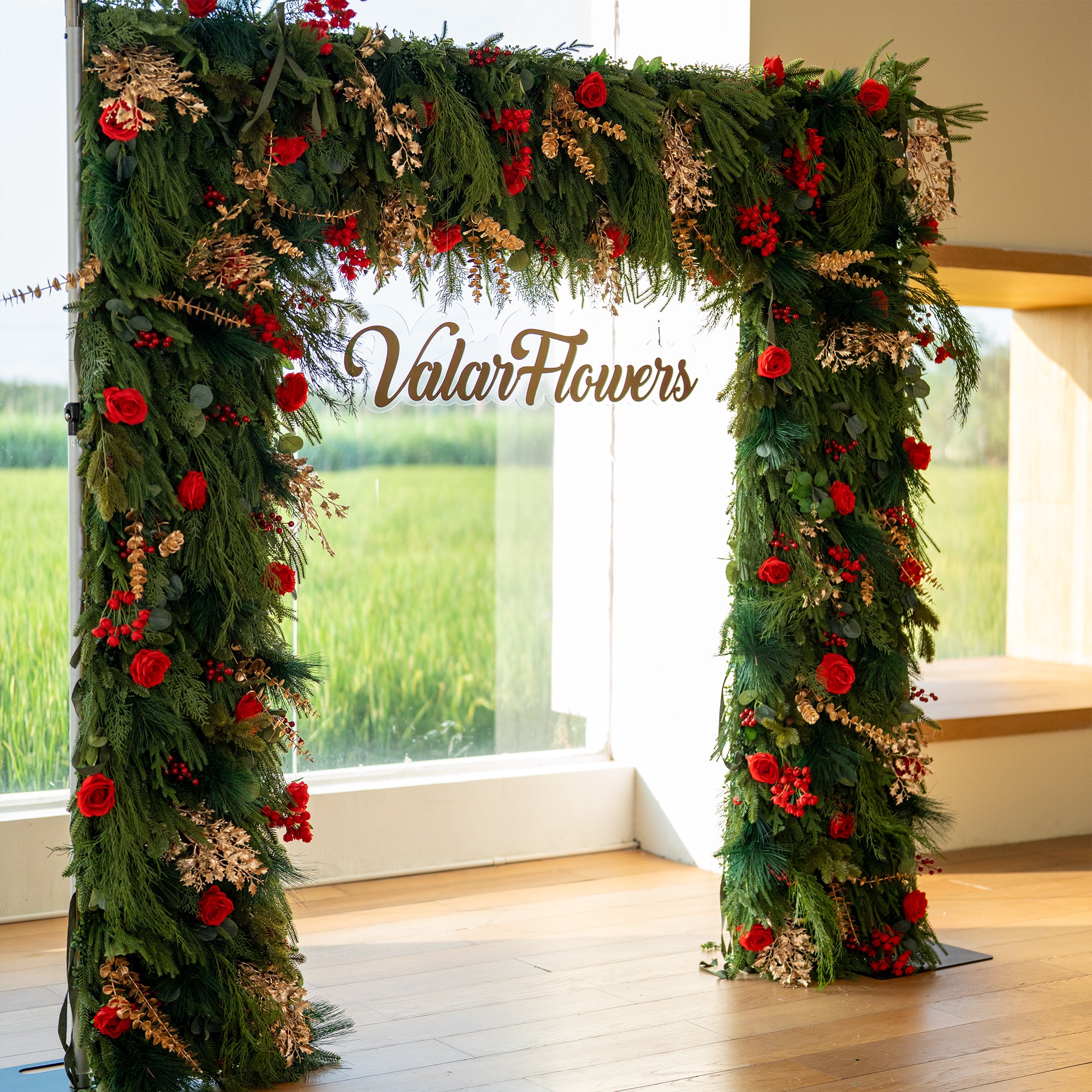 Eleganter Blumenbogen in Mondform für die Hochzeitszeremonie – Künstlicher Blumenbogen für Hochzeiten, Veranstaltungen und besondere Anlässe