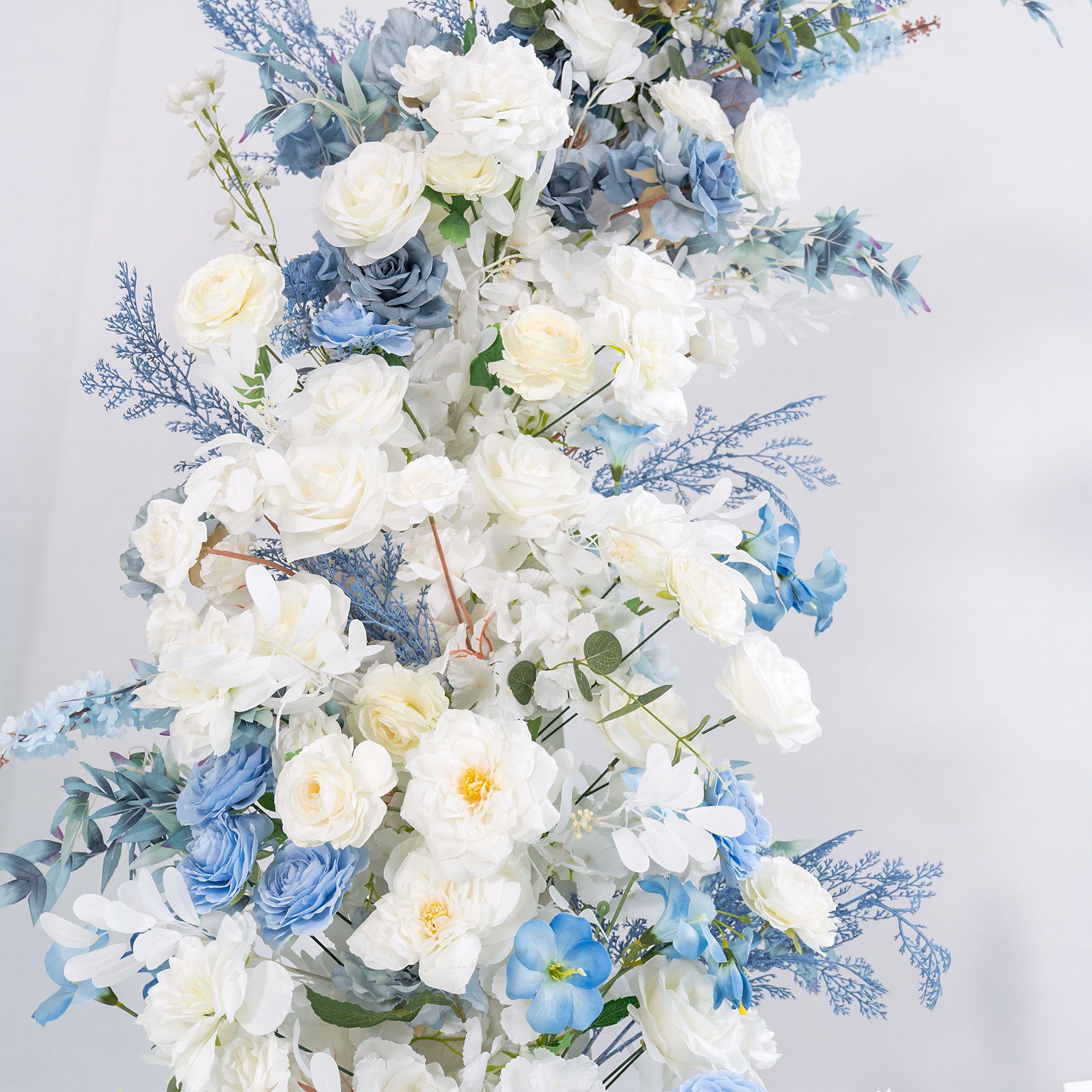 Light Blue Theme Elegant Moon Shape Wedding Ceremony Floral Horn Arch - Artificial Flower Arch for Weddings, Events, and Special Occasions VA-301