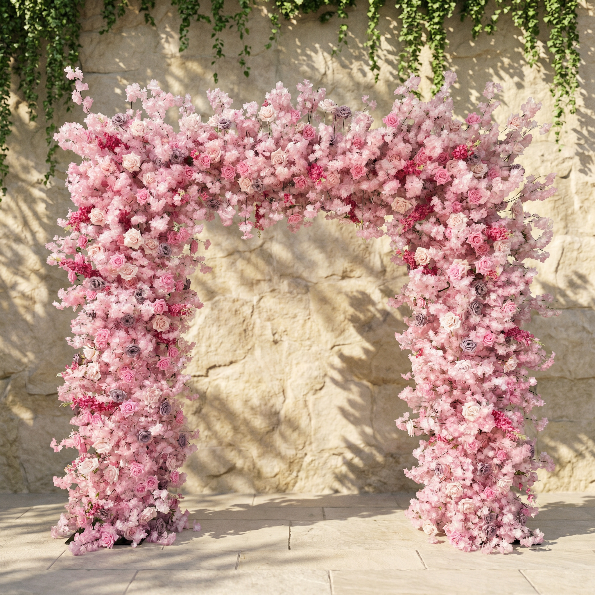 ValarFlower Pink Sakura Floral Arch Backdrop – Artificial Cherry Blossom Wedding Arch for Party, Events & Live Streaming Background VA-397
