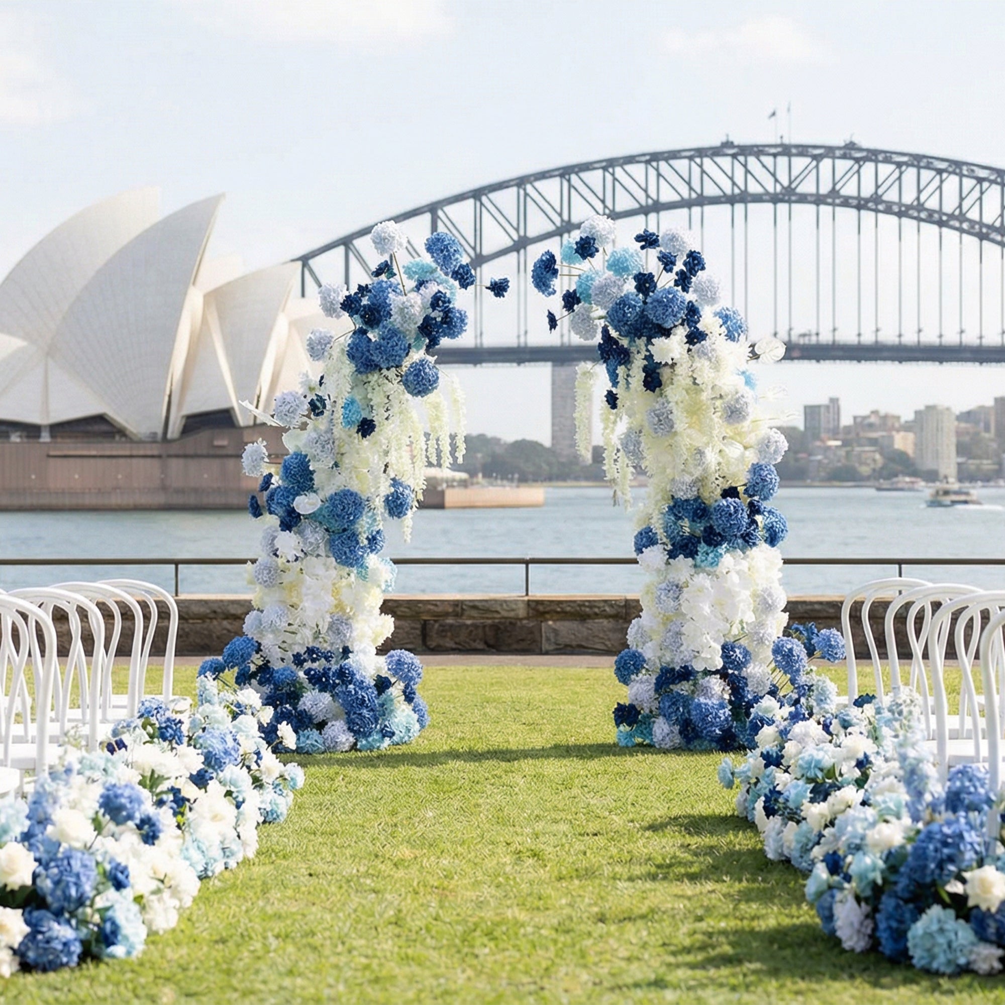 Arche florale élégante en forme de lune pour cérémonie de mariage - Arche de fleurs artificielles pour mariages, événements et occasions spéciales