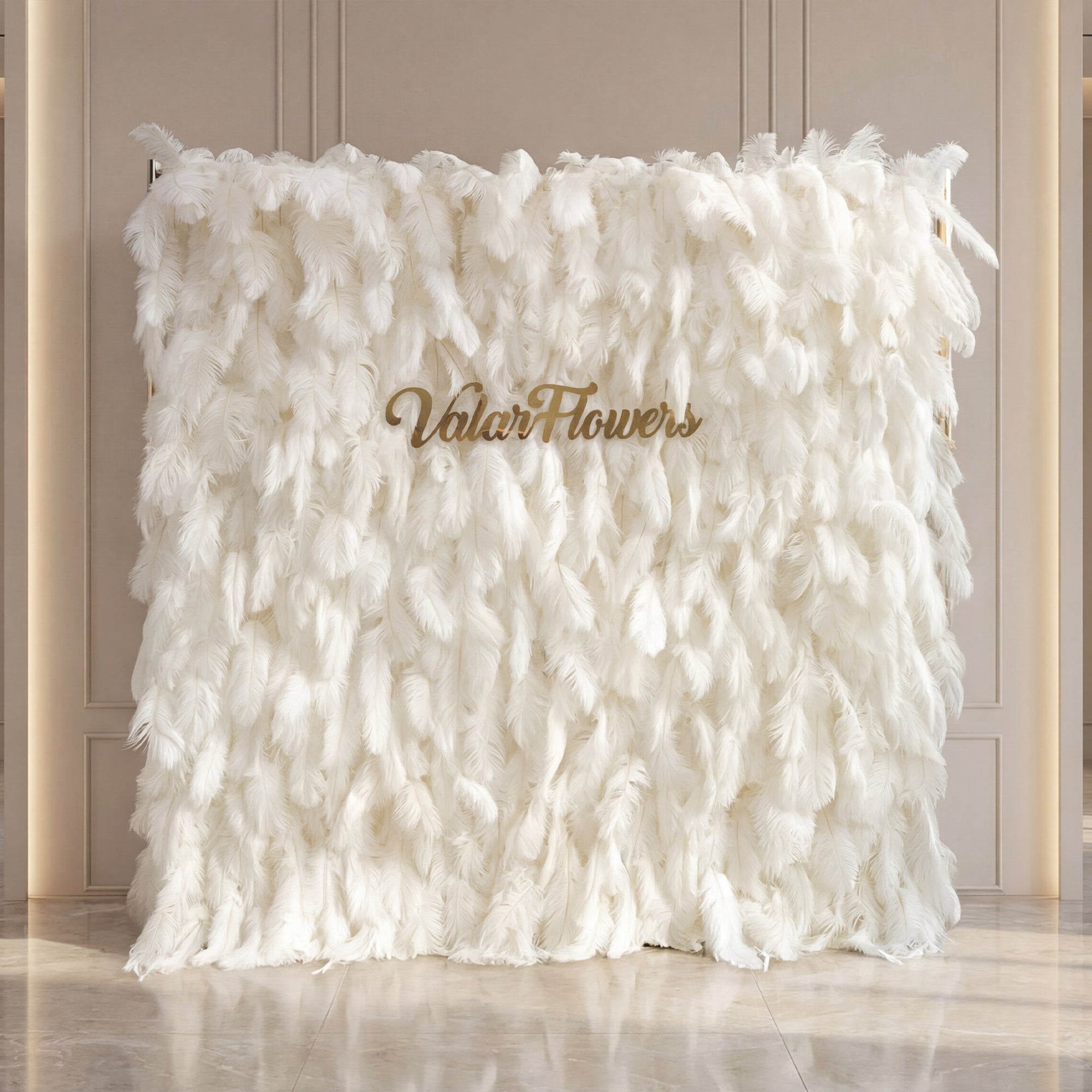 Fondo de Pared Elegante de Plumas de Avestruz Blancas - Tela Enrollable para Pared - Decoración para Fiesta Nupcial - Lugares de Boda Celebración Pared Floral-VF-164