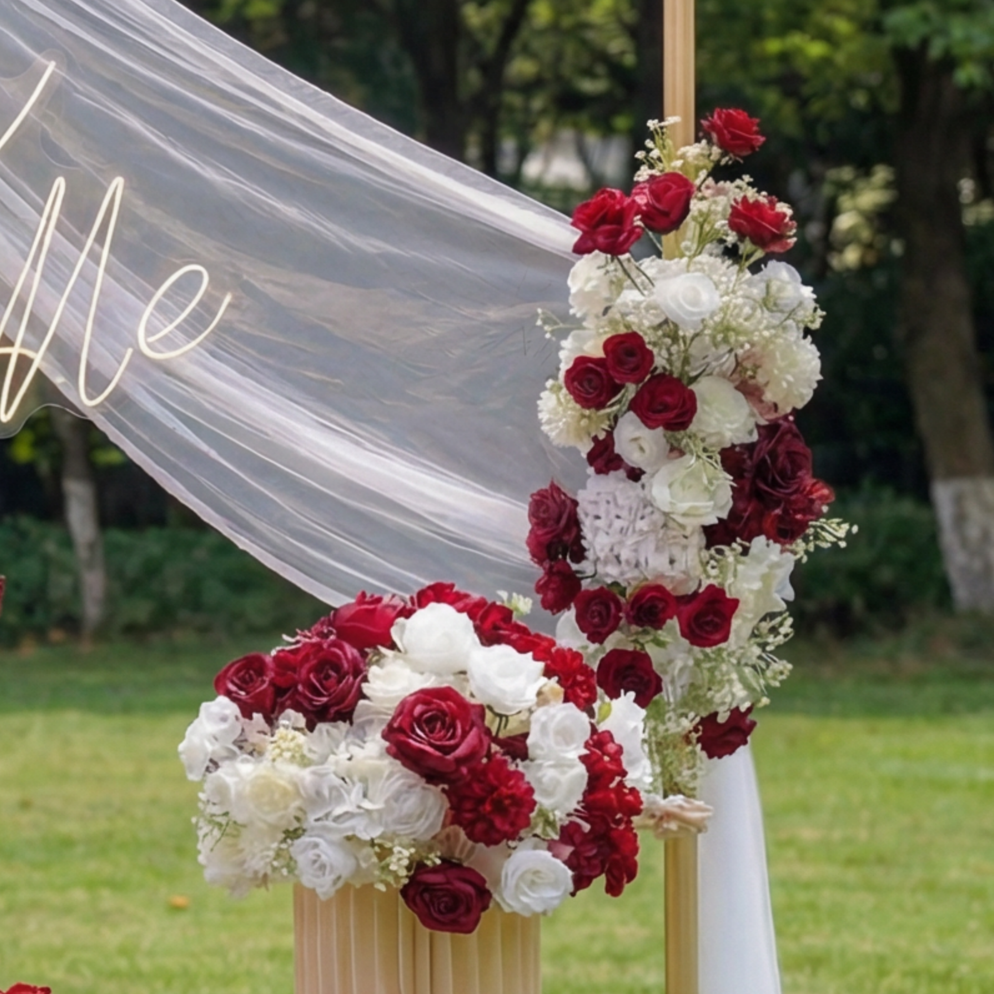 Conjunto de Arreglo Floral de Boda de Lujo – Fondo Floral Artificial, Flores para Cartel de Bienvenida y Decoraciones de Mesa para Decoración de Boda Elegante VF-418-3
