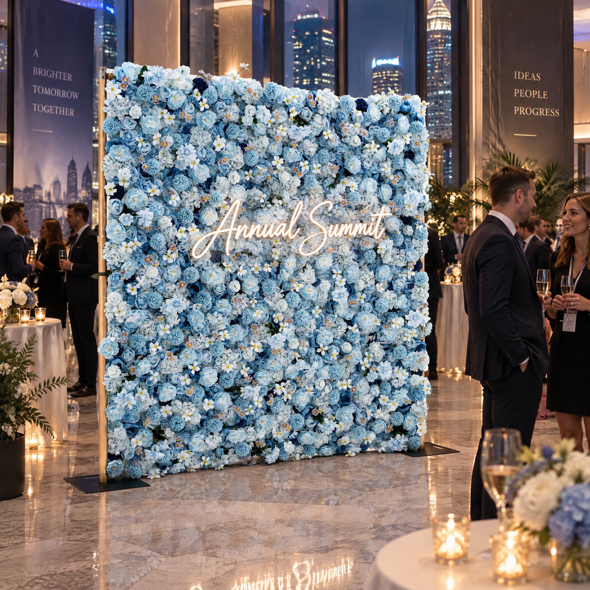 Valar Flowers Presenta: Azure Blooms Gala – Una Mezcla Encantadora de Flores de Tela Azul Cielo y Blanco Perlado – Exhibición Floral Principal para Fiestas de Verano, Celebraciones y Acentos Modernos para el Hogar-VF-219-4