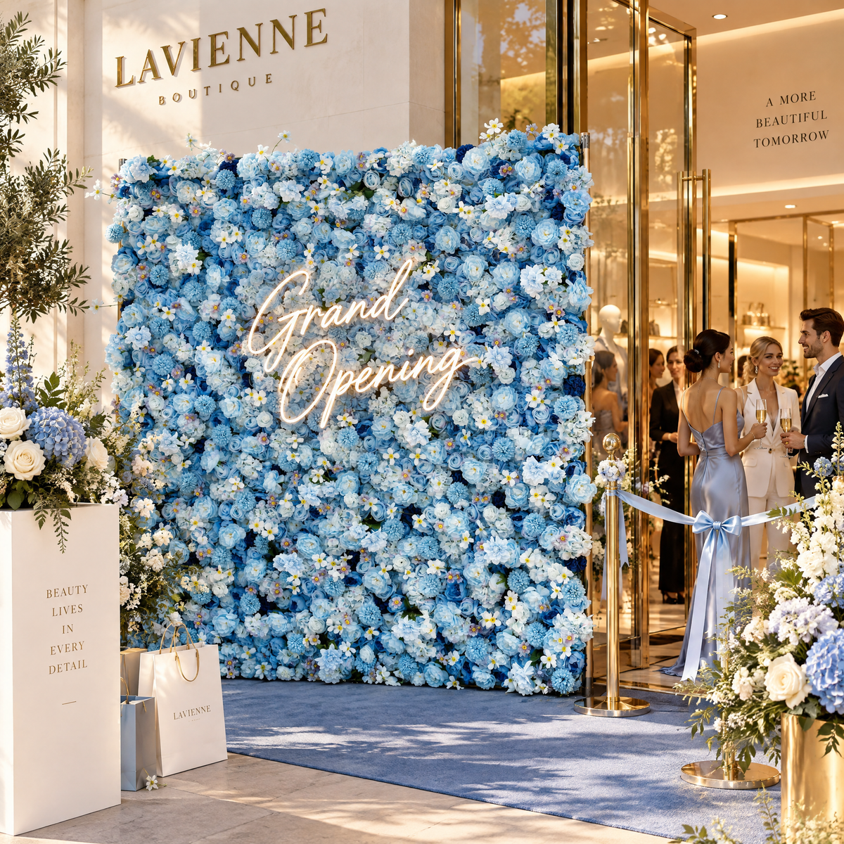 Valar Flowers Presenta: Azure Blooms Gala – Una Mezcla Encantadora de Flores de Tela Azul Cielo y Blanco Perlado – Exhibición Floral Principal para Fiestas de Verano, Celebraciones y Acentos Modernos para el Hogar-VF-219-4