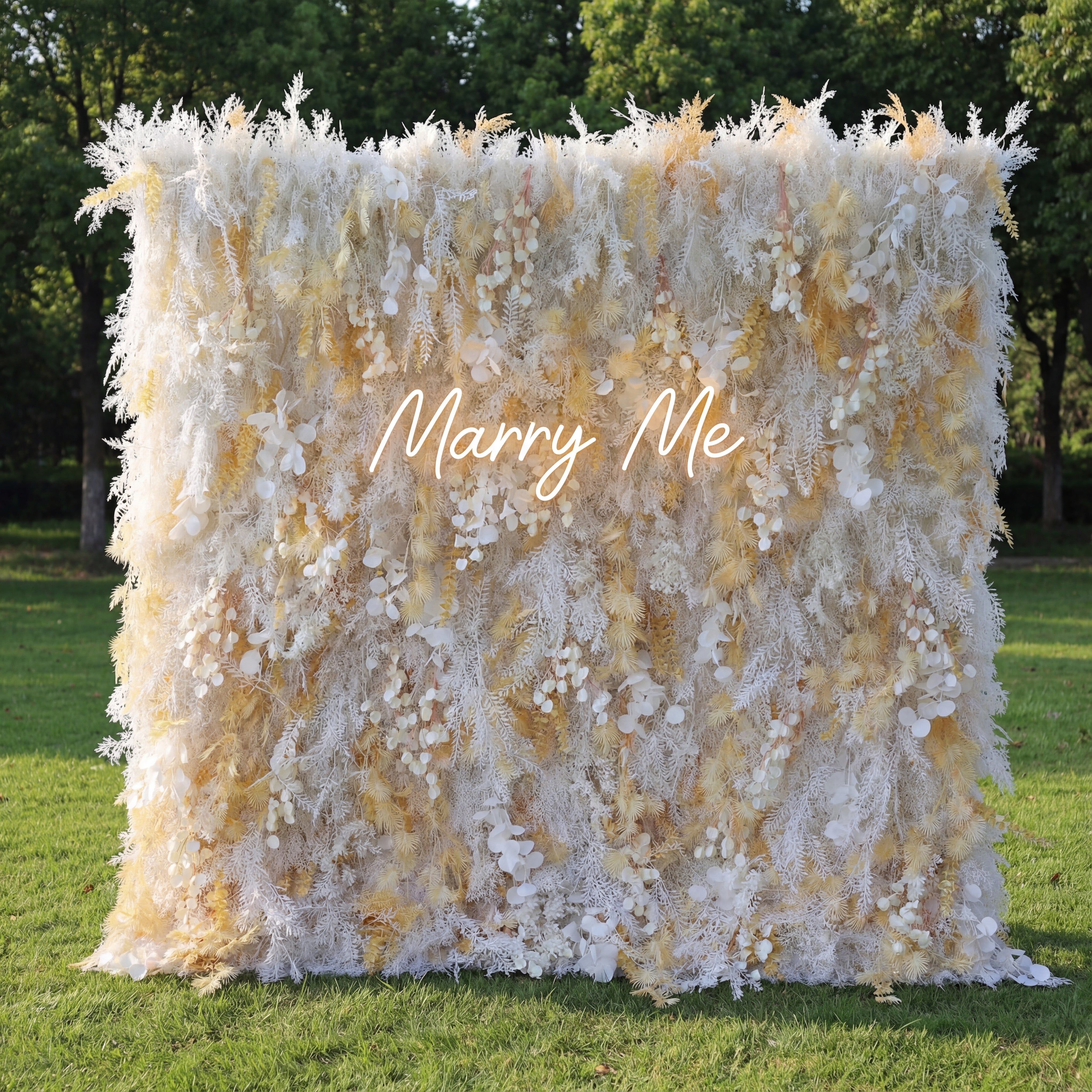 Valar Flowers 선물: Golden Gossamer Dreams – 금박 꽃잎-VF-208-3과 얽힌 빛나는 인공 직물 꽃 벽