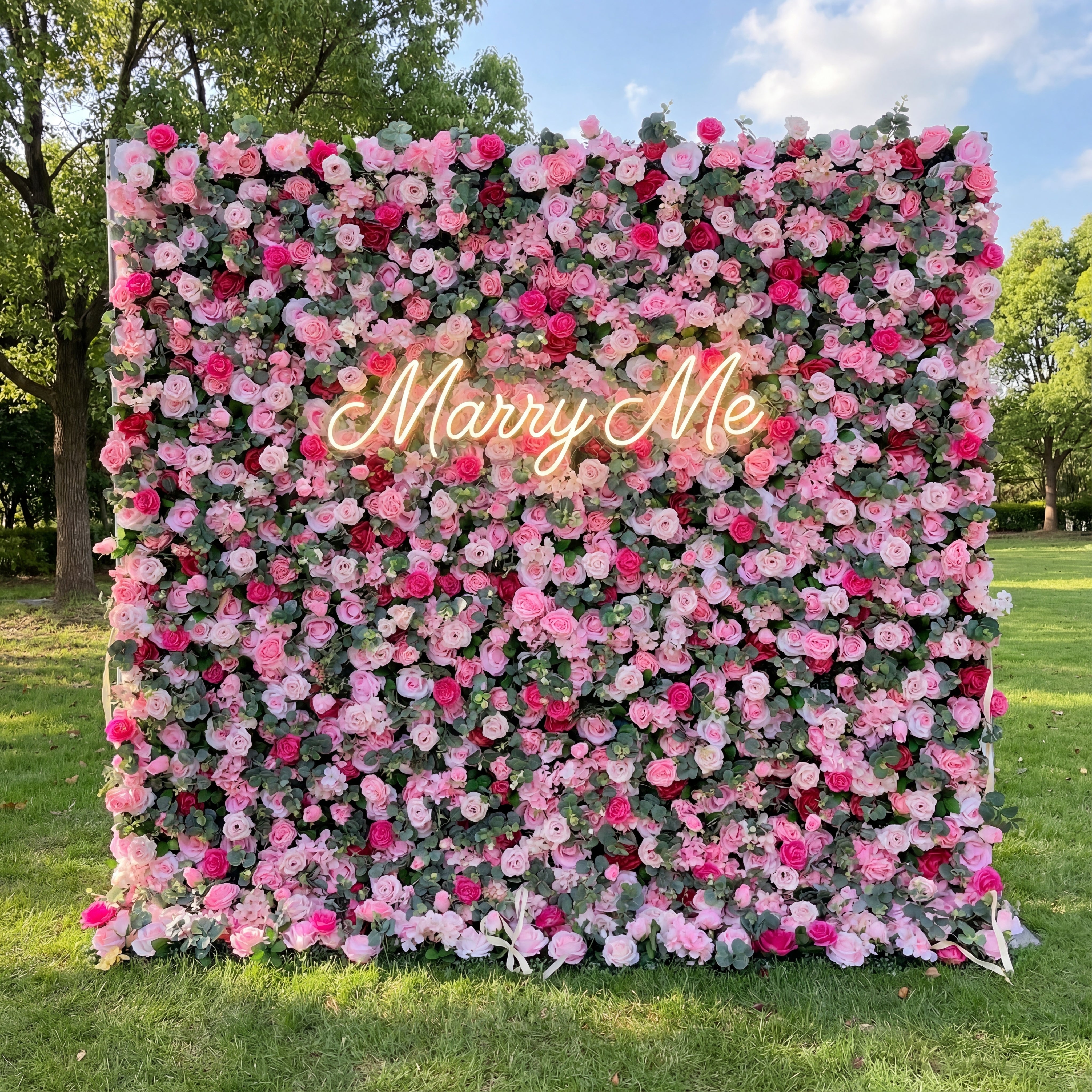 Valar Flower Blooming Bliss 인공 직물 꽃 벽 - 결혼식, 이벤트 및 가정 장식을 위한 무성한 핑크, 빨간색 및 흰색 장미 디스플레이 - 낭만적인 분위기를 위한 최고의 꽃 배경 -VF-214