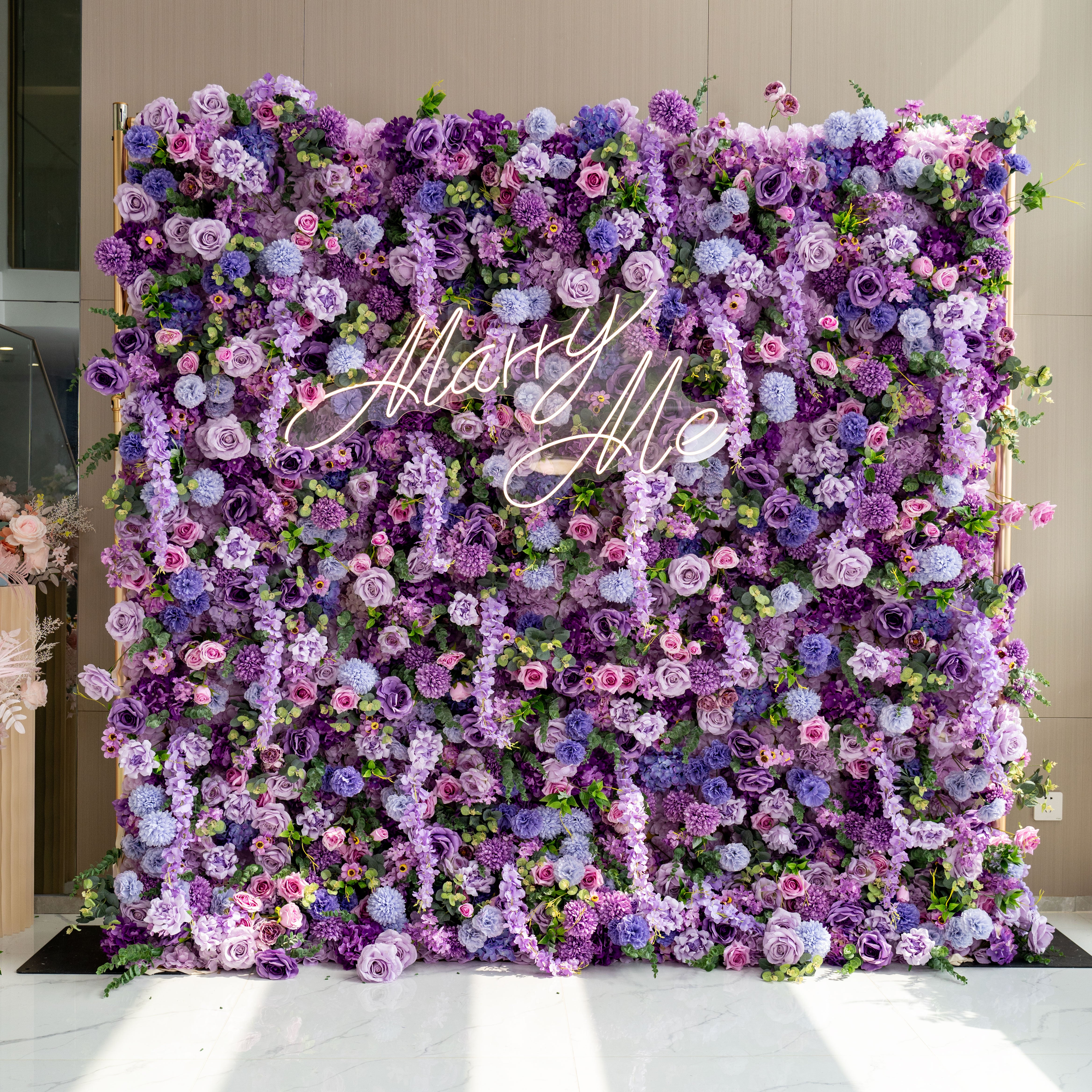 Fleurs Valar enroulables en tissu, mur de fleurs violettes artificielles, toile de fond de mariage, décor de fête florale, photographie d'événement-VF-192