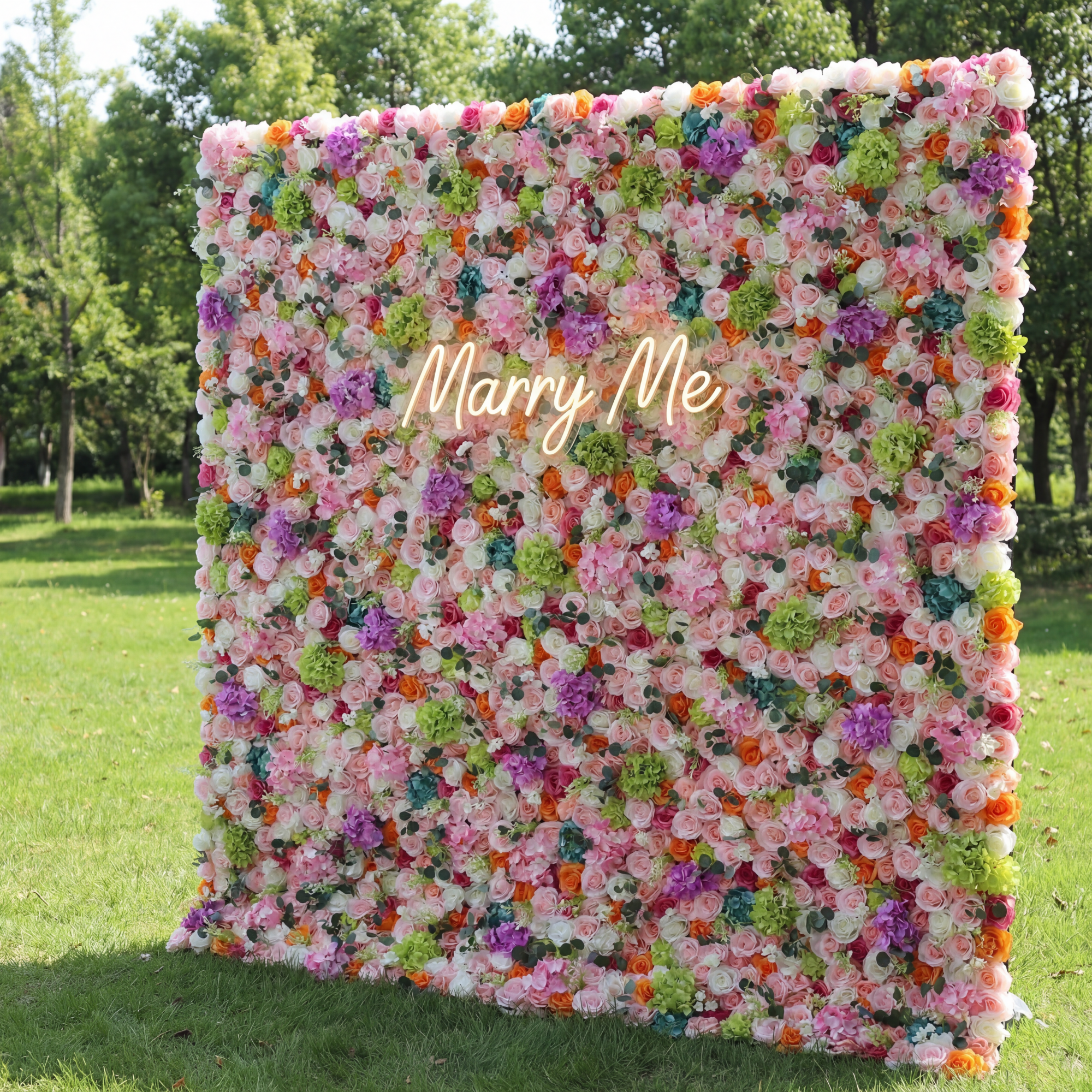 ValarFlower 人工フラワー壁面バックドロップ: エンチャンテッドガーデンガラ - 繊細な色合いと鮮やかな花々の眩しいダンス。-VF-248