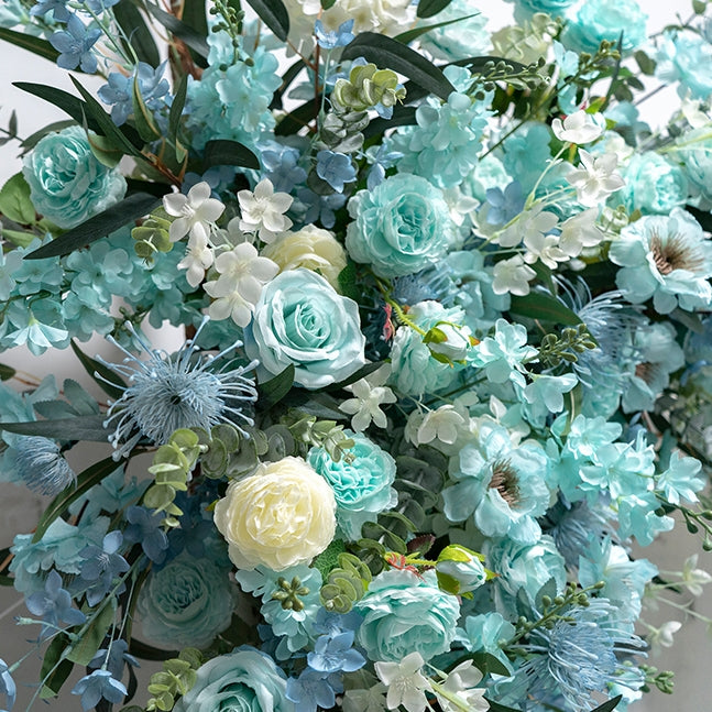 Conjunto de Arco de Boda Artificial en Azul Menta y Blanco – Fondo Floral Romántico para Bodas en la Playa o en Verano FA-262