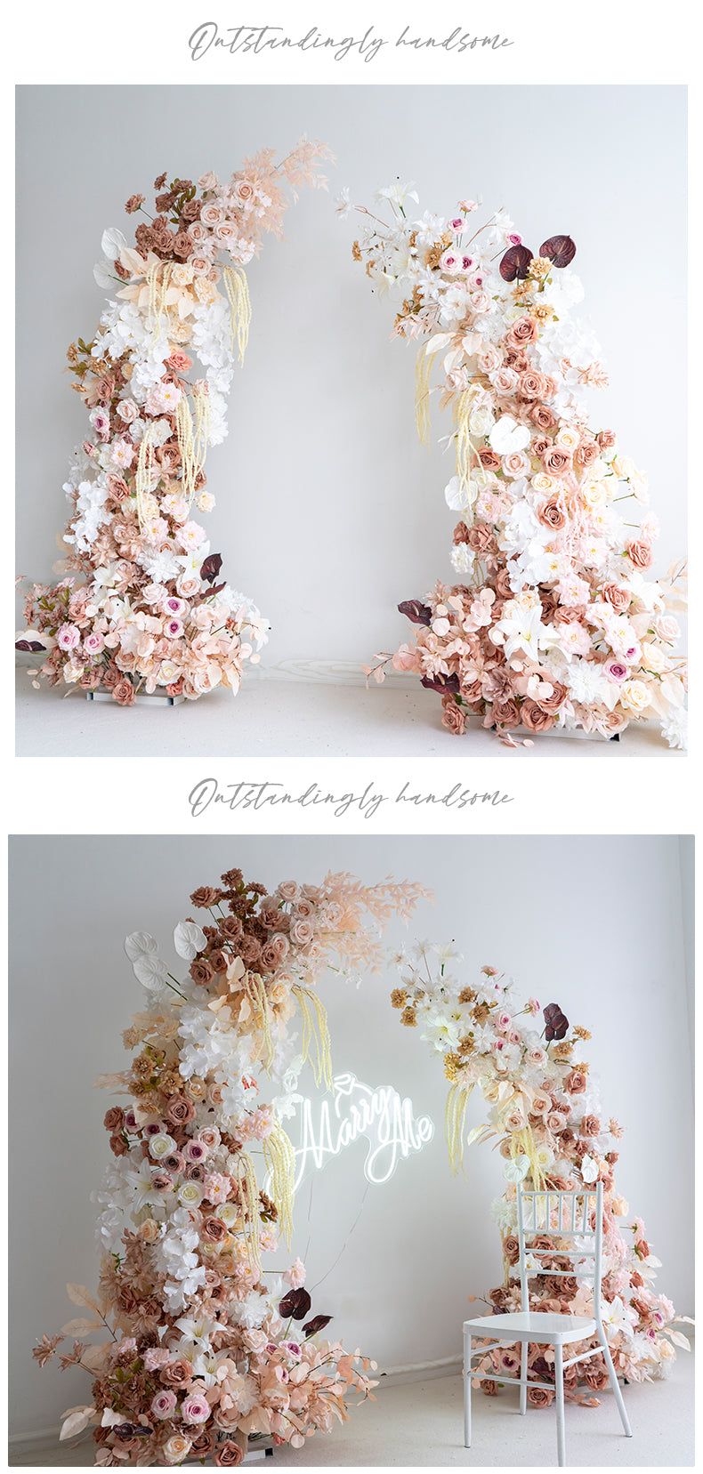 Arche florale élégante en forme de lune pour cérémonie de mariage - Arche de fleurs artificielles pour mariages, événements et occasions spéciales