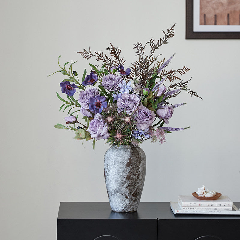 ValarFlower Purple Artificial Bridal Bouquet, Elegant Lavender Rose Wedding Bouquet with Fern Greenery VB-265