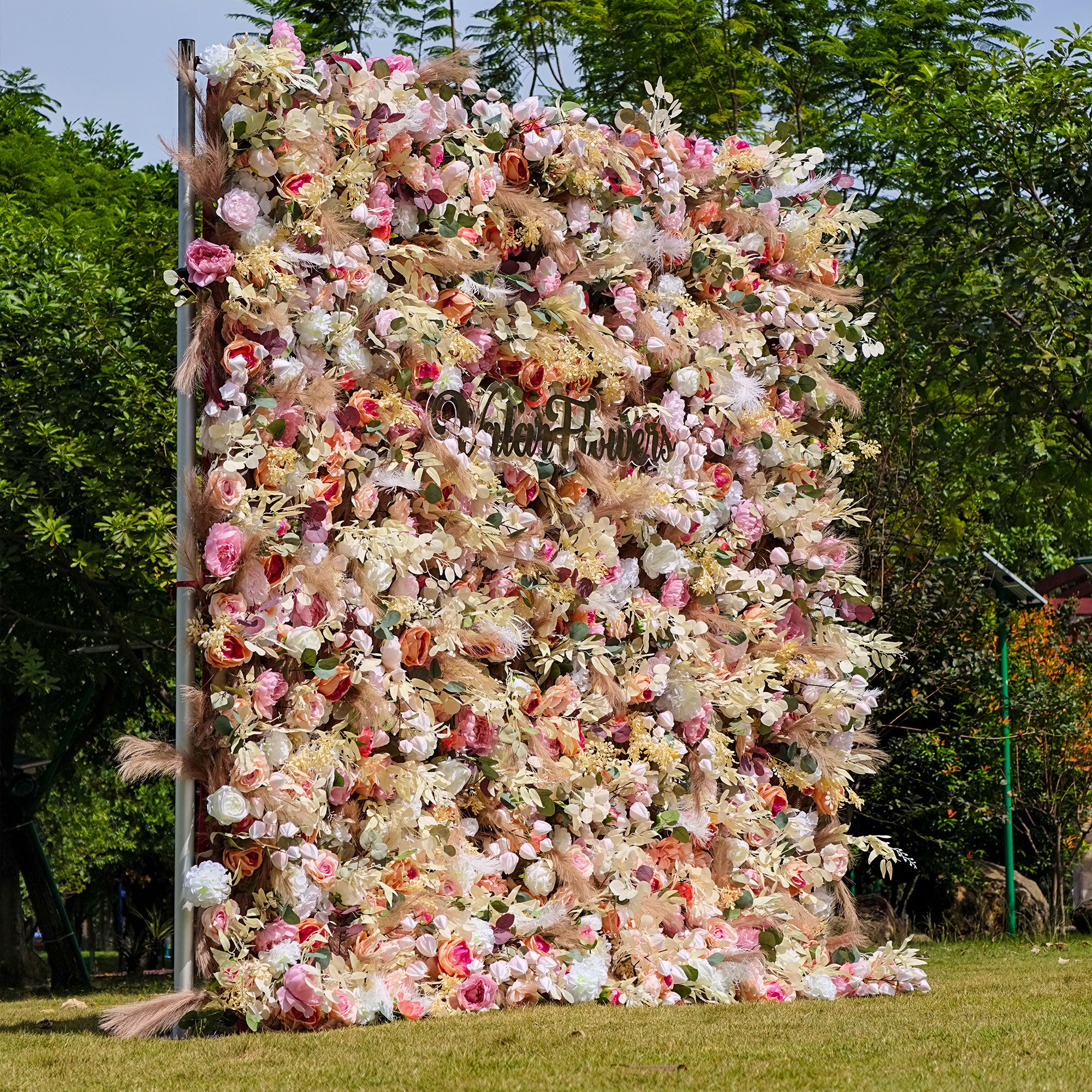 バラーフラワーロールアップファブリック人工花壁結婚式バックドロップ、フローラルパーティーデコレーション、イベントフォトグラフィー-VF-327-2