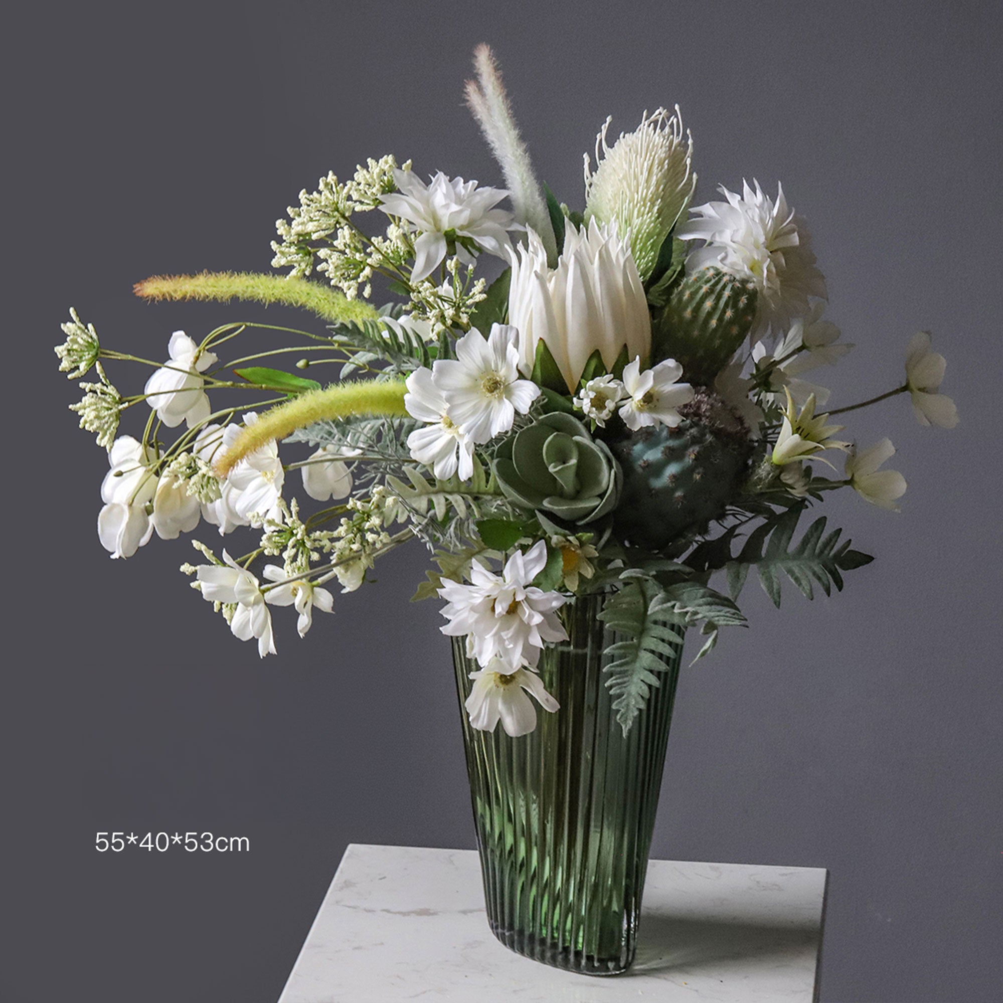 Nordic Style White & Green Silk Flower Bouquet | Minimalist Faux Floral Décor for Home and Event Styling VB-108 (Without Vase)