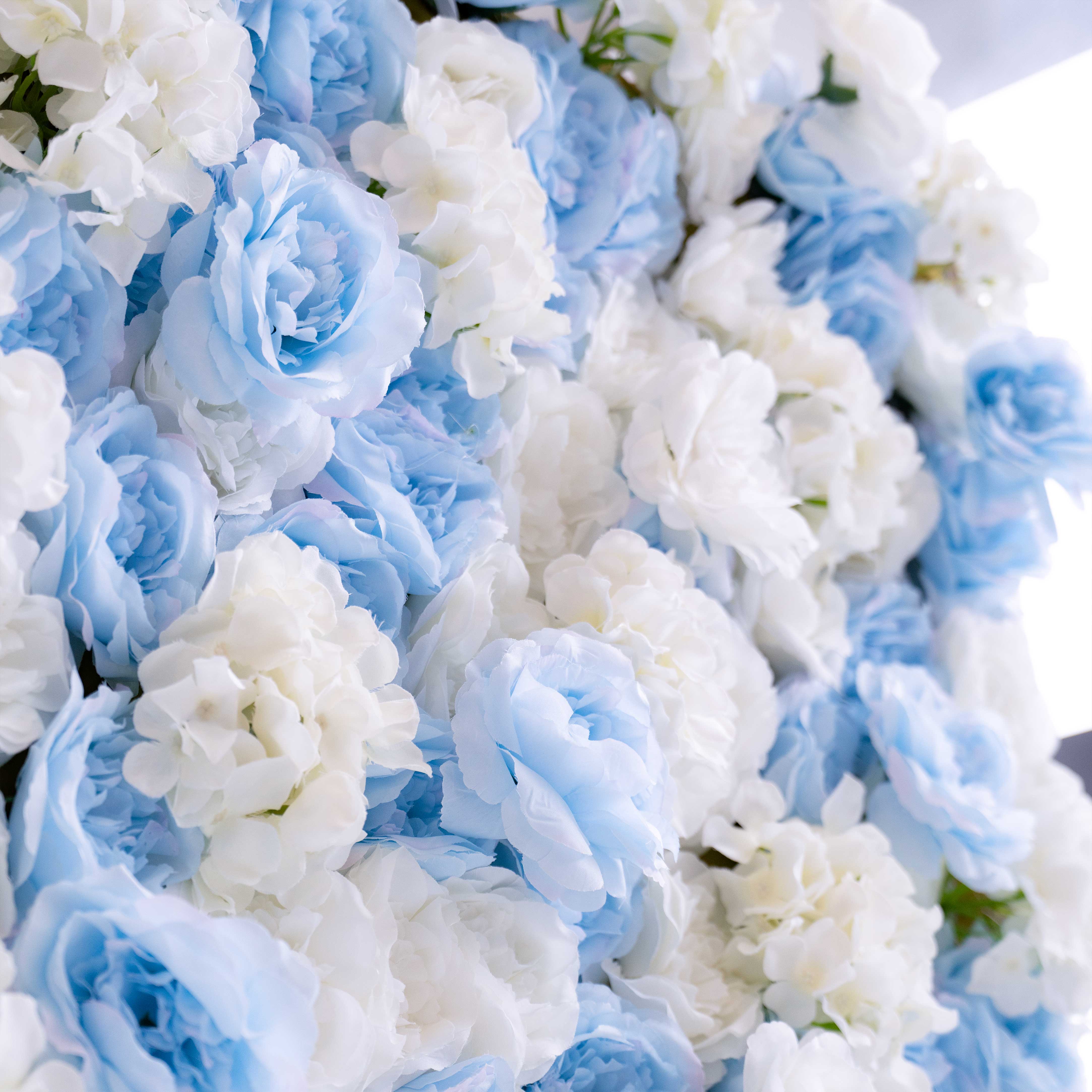 Valar 꽃 롤 패브릭 인공 꽃 아기 파란색과 흰색 벽 웨딩 배경, 꽃 파티 장식, 이벤트 사진-VF-025