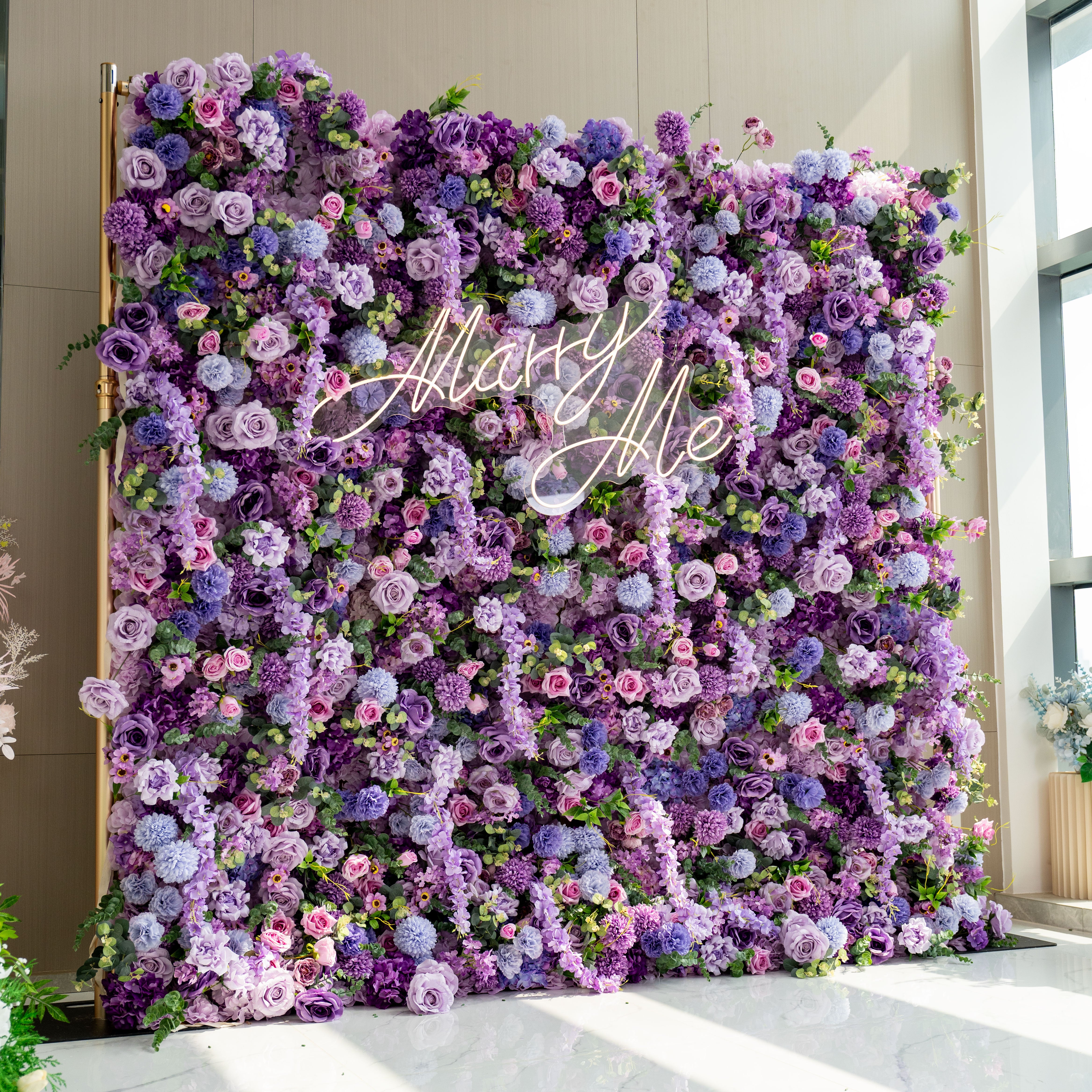 Fleurs Valar enroulables en tissu, mur de fleurs violettes artificielles, toile de fond de mariage, décor de fête florale, photographie d'événement-VF-192
