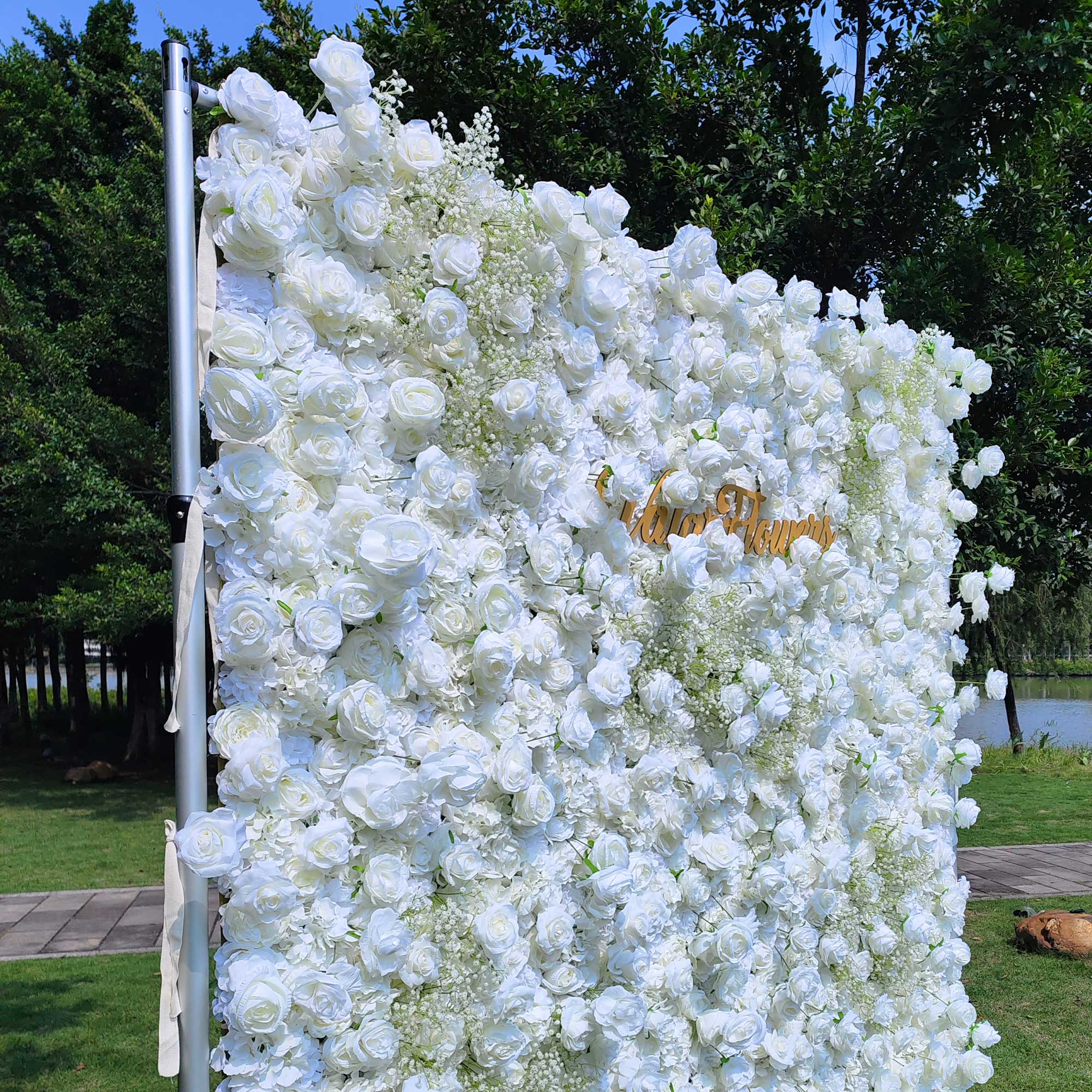 Elegant 5D White Roll-Up Flower Wall Backdrop - Bridal Party Decor - Wedding Venues Celebration Floral Wall 340-23