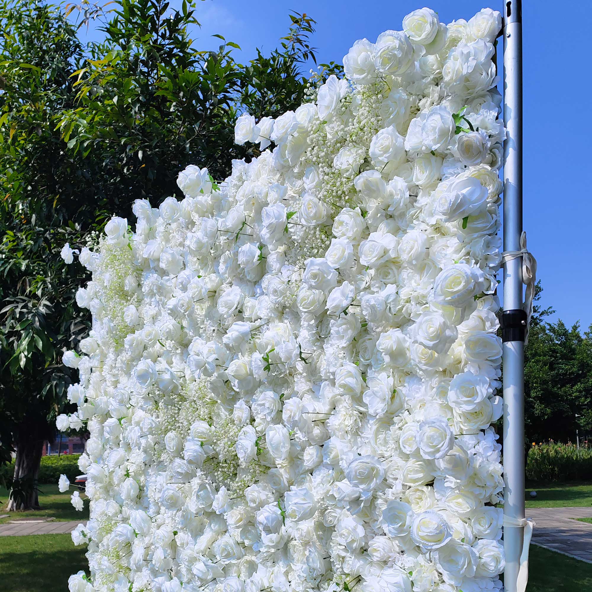 Elegant 5D White Roll-Up Flower Wall Backdrop - Bridal Party Decor - Wedding Venues Celebration Floral Wall 340-24