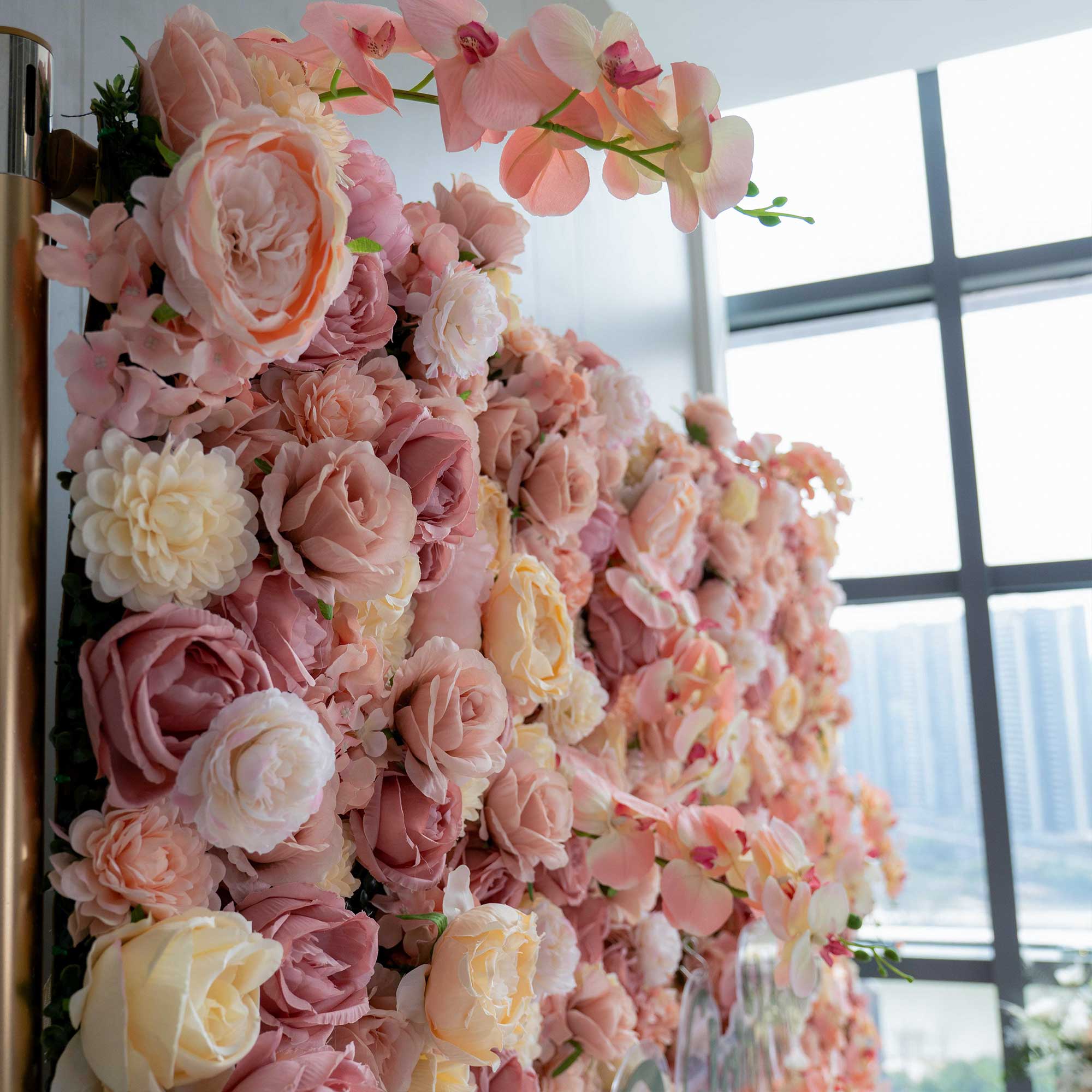 バラーフラワーロールアップファブリック人工花壁結婚式バックドロップ、フローラルパーティーデコレーション、イベントフォトグラフィー-VF-359