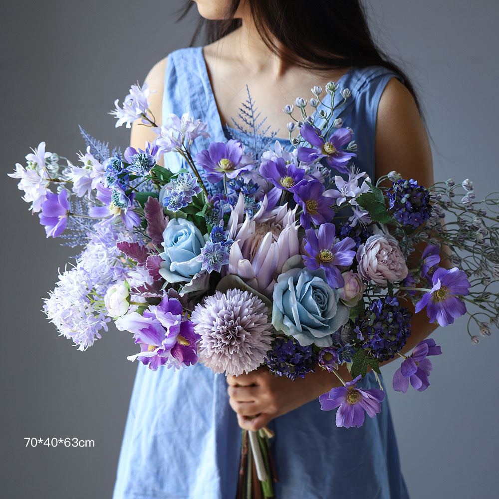 Romantic Purple Silk Bouquet | Perfect for Home Décor, Weddings and Events VB-110 (Without Vase)