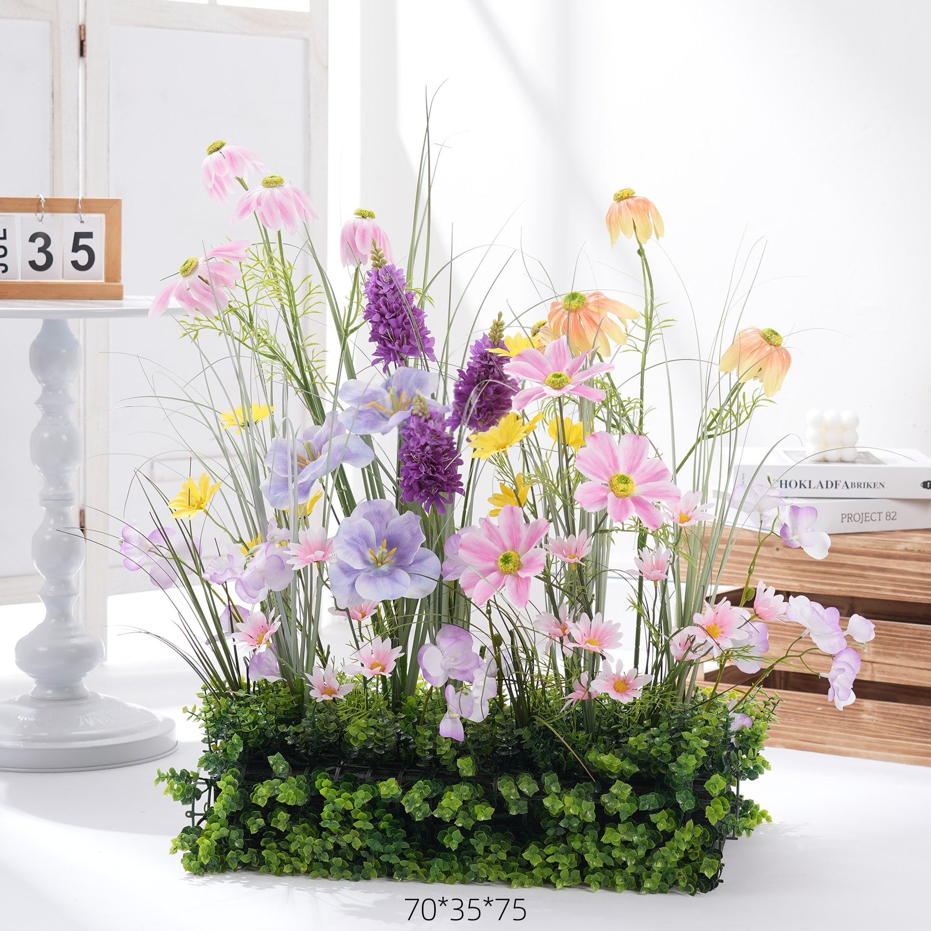 Configuración de flores artificiales inspiradas en la primavera – Conjunto de flores artificiales azules y amarillas para eventos FA-264