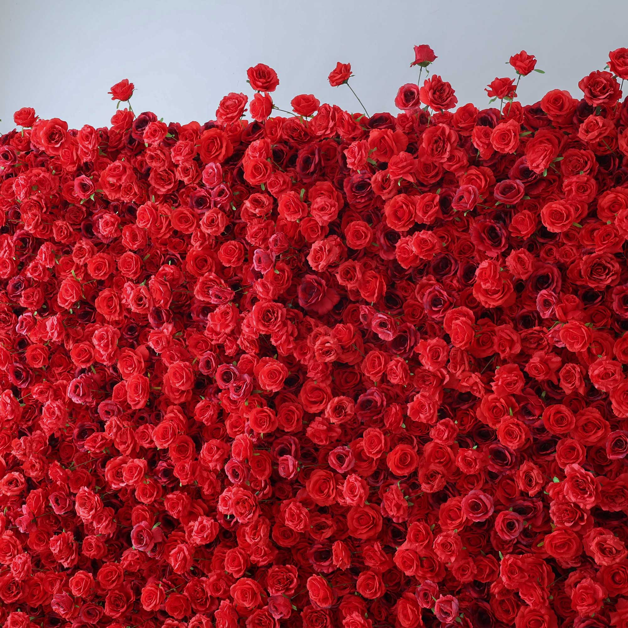 Handcrafted 5D artificial flower wall backdrop with vibrant red roses against a light background. Ideal for weddings, romantic events, and bold, elegant decor settings 404-3