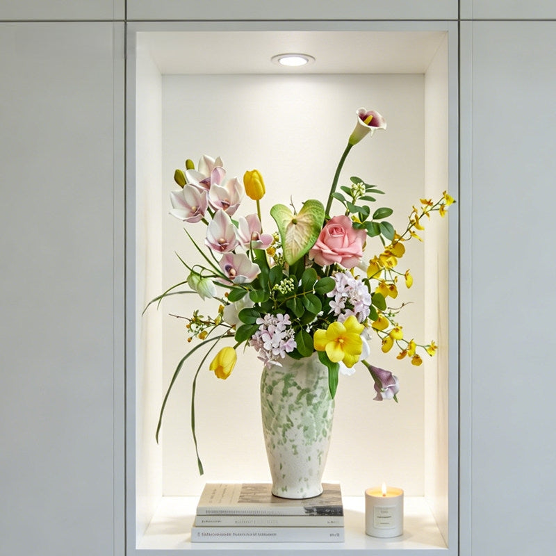 ValarFlower Colorful Artificial Bridal Bouquet, Tropical Wedding Bouquet with Orchid, Rose and Calla Lily VB-256