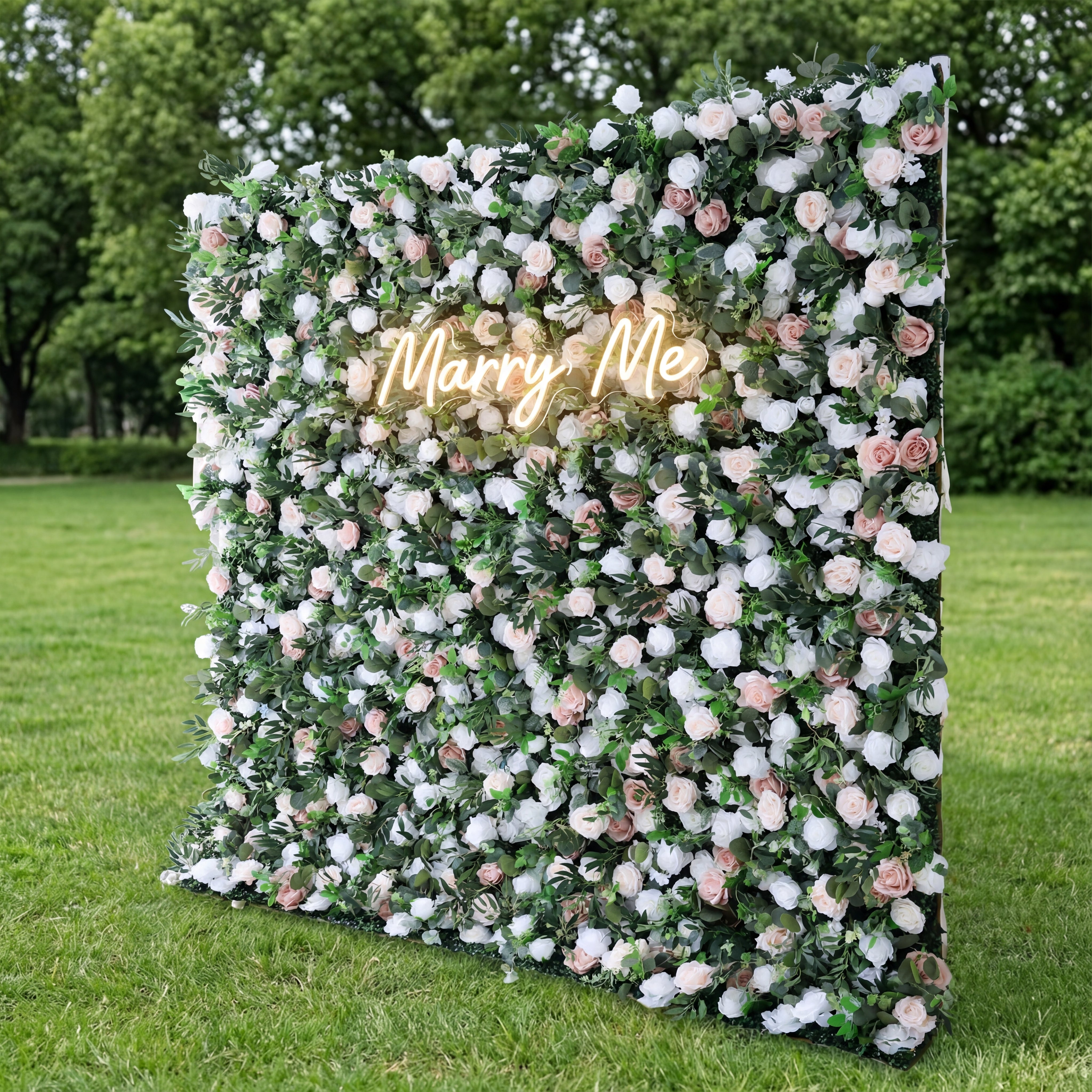 バラーフラワーブラッシュとホワイトローズ 5D フラワーウォール – 結婚式や特別なイベントの優雅な背景 VF-416