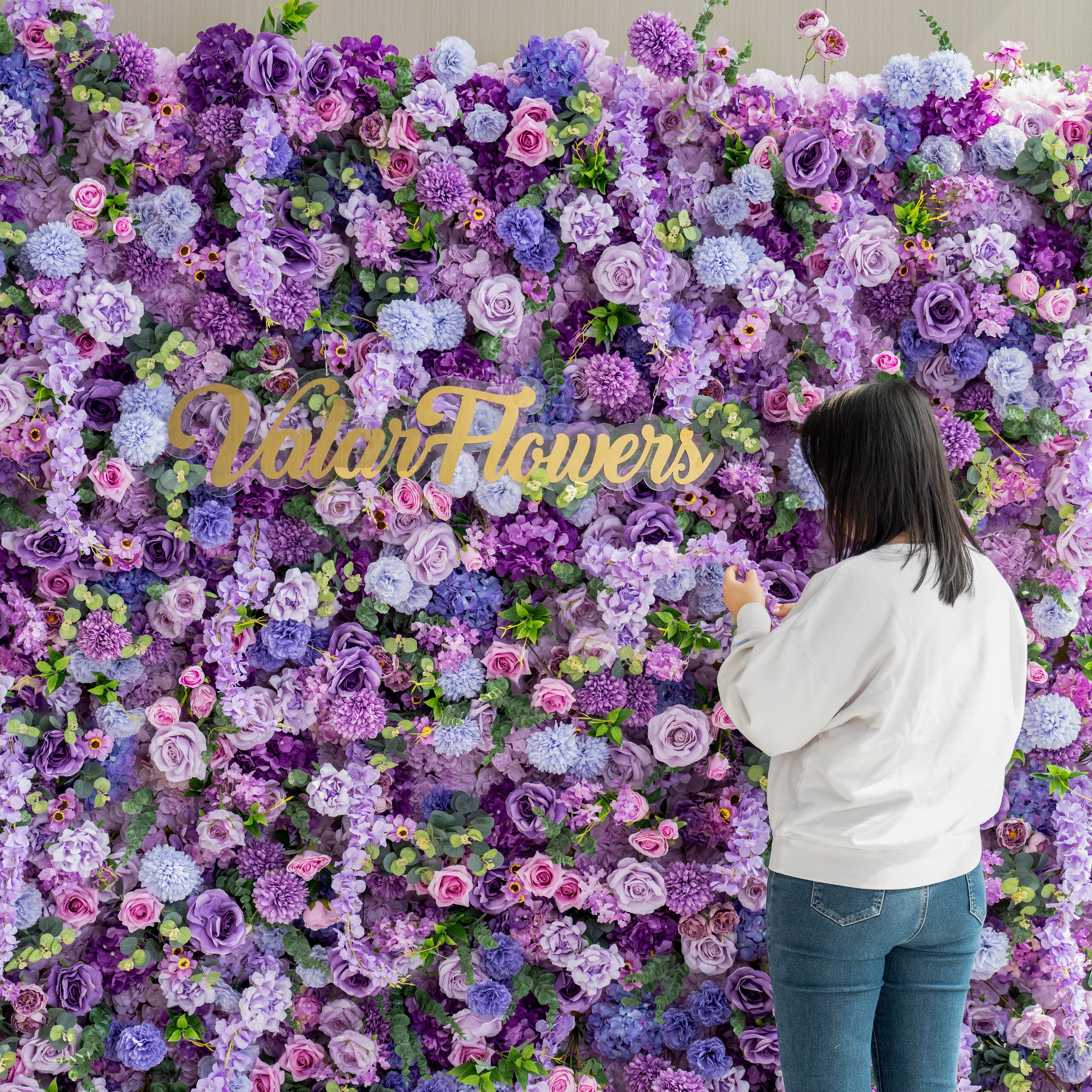 Fleurs Valar enroulables en tissu, mur de fleurs violettes artificielles, toile de fond de mariage, décor de fête florale, photographie d'événement-VF-192