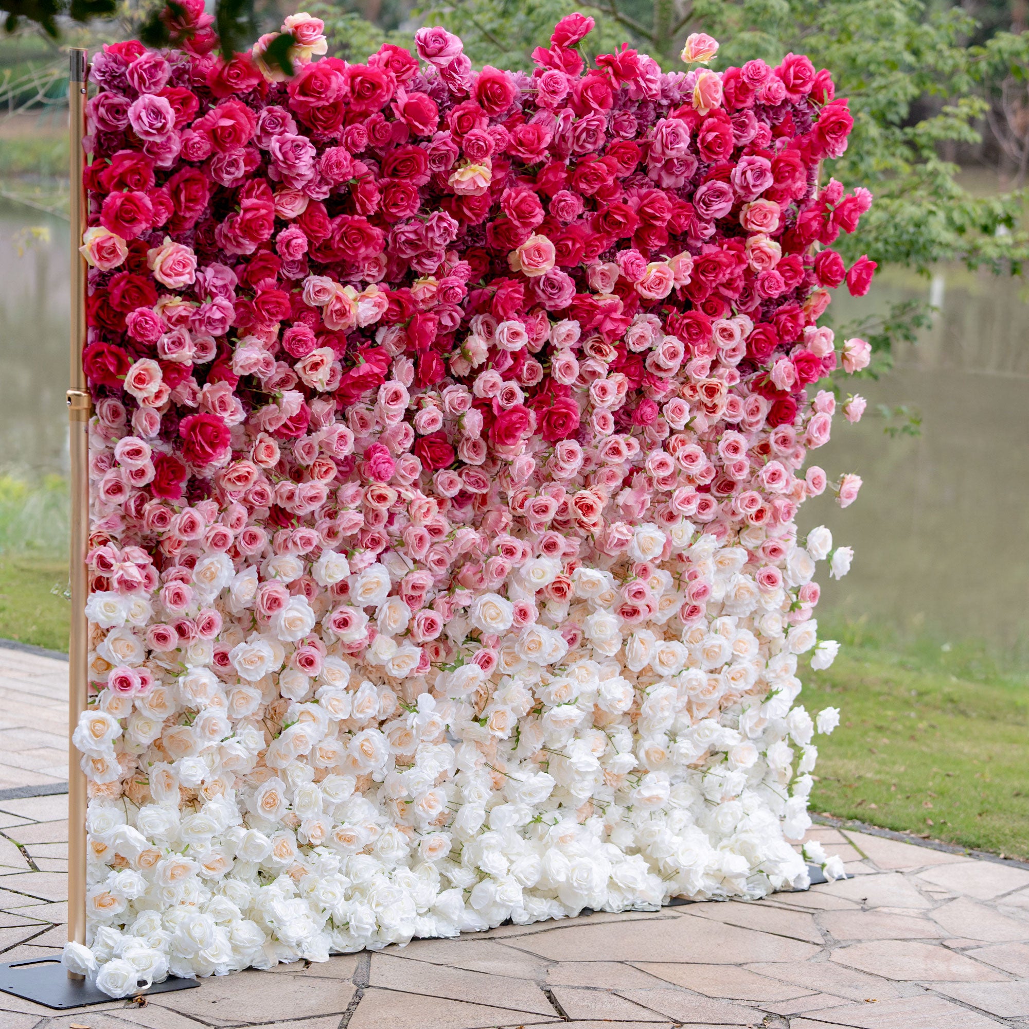 Valar 꽃 롤업 패브릭 인공 빨간색 흰색 그라데이션 꽃 벽 웨딩 배경, 꽃 파티 장식, 이벤트 사진-VF-372