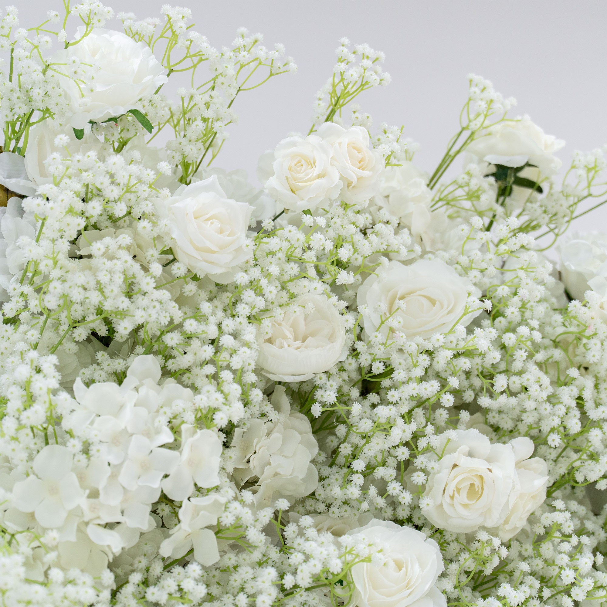 ValarFlowers 인공 꽃 벽 배경: 고요한 초원 인공 꽃 벽 배경: 화이트 로즈 & 아기의 숨결 에디션-VF-268-2