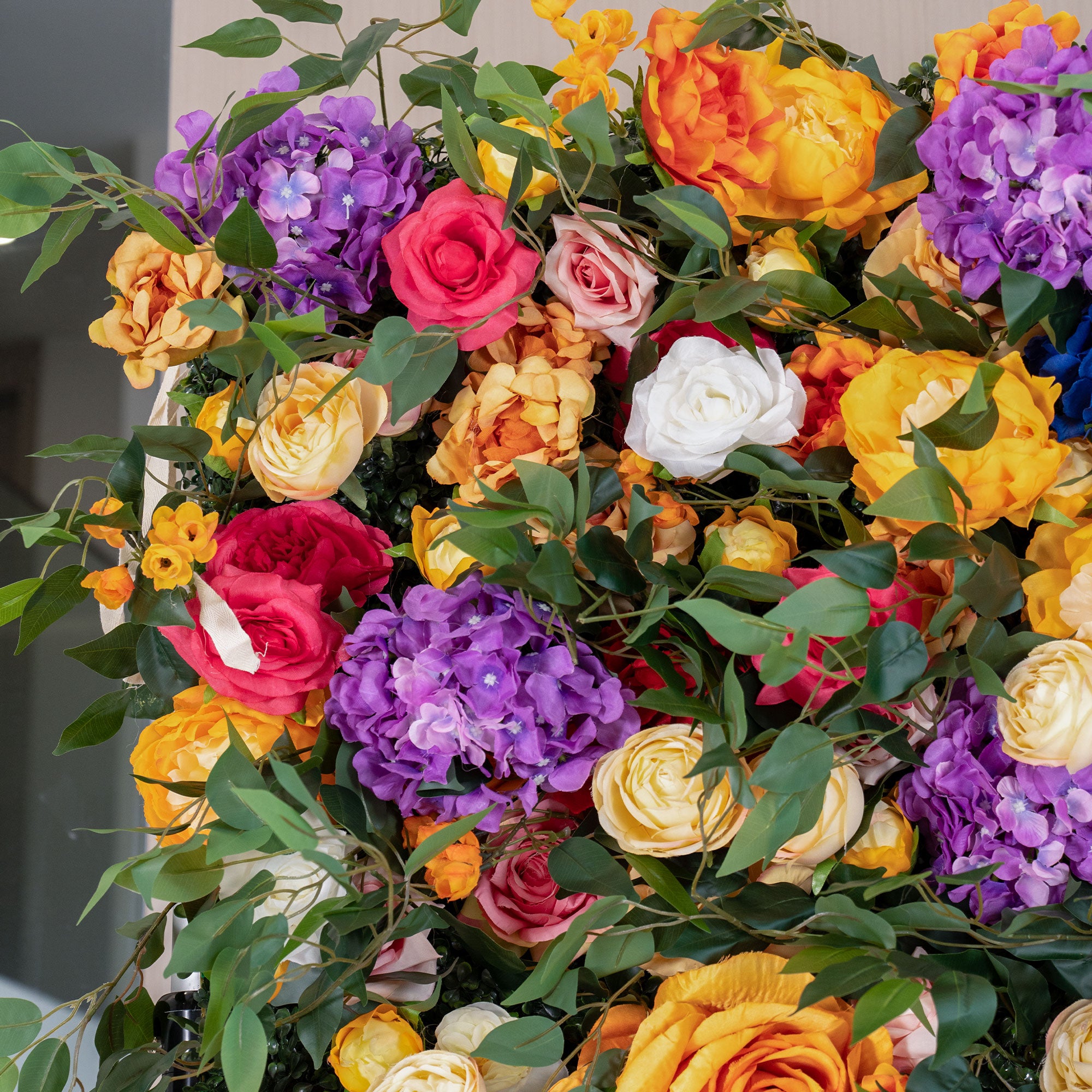 バラーフラワーロールアップファブリック人工花壁結婚式バックドロップ、フローラルパーティーデコレーション、イベントフォトグラフィー-VF-392