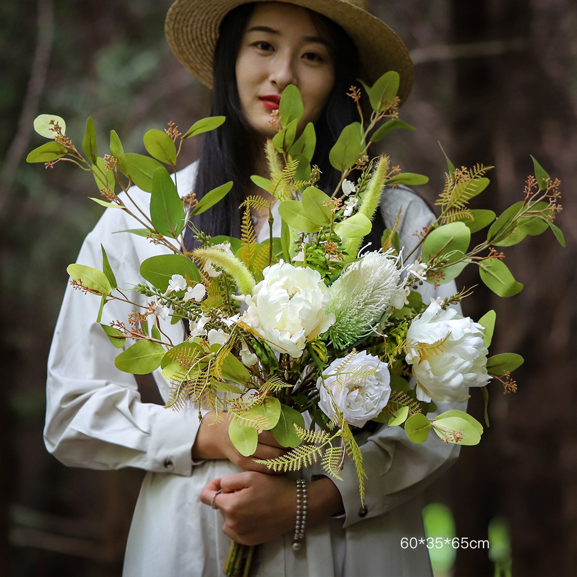 Nordic Style White & Green Silk Flower Bouquet | Minimalist Faux Floral Décor for Home and Event Styling VB-108 (Without Vase)