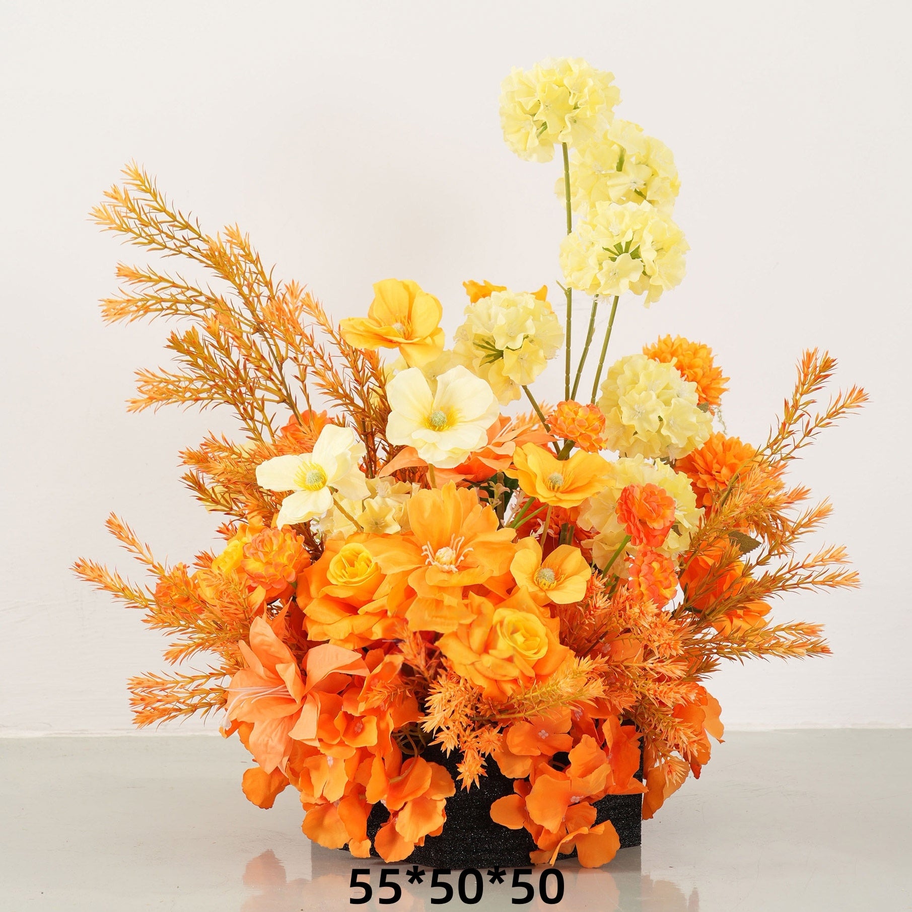 Configuración de flores artificiales inspiradas en la primavera – Conjunto de flores artificiales azules y amarillas para eventos FA-264