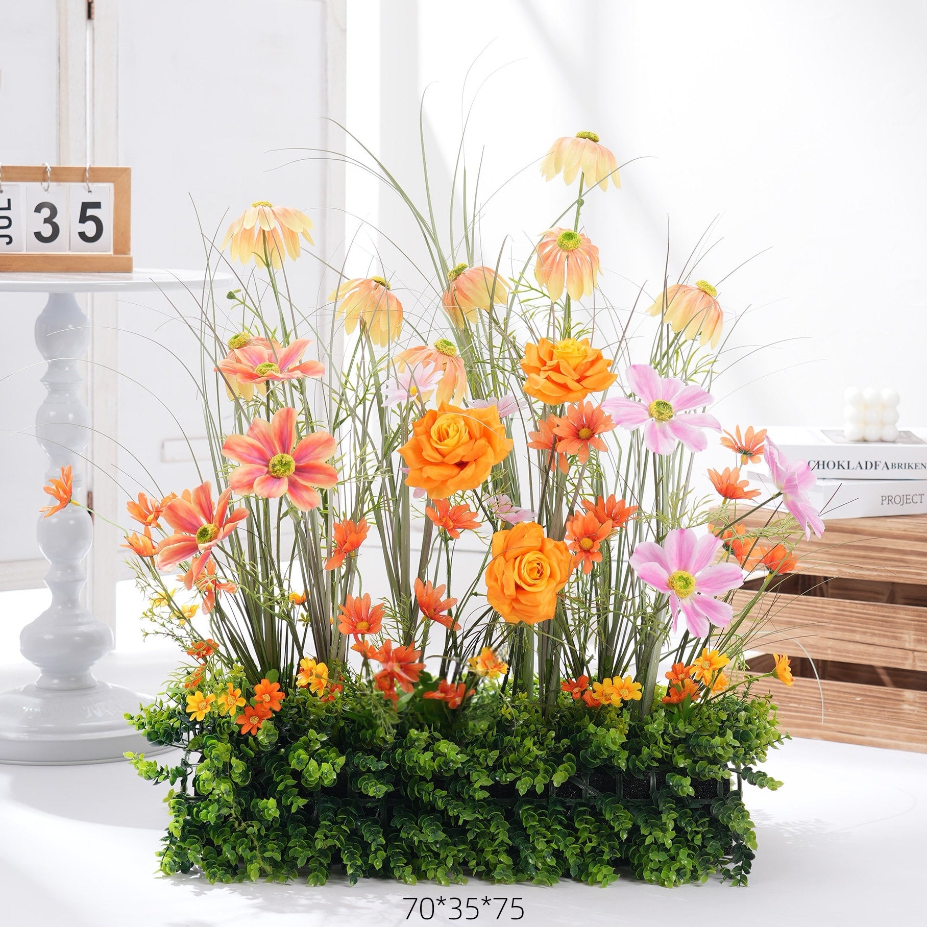 Configuración de flores artificiales inspiradas en la primavera – Conjunto de flores artificiales azules y amarillas para eventos FA-264