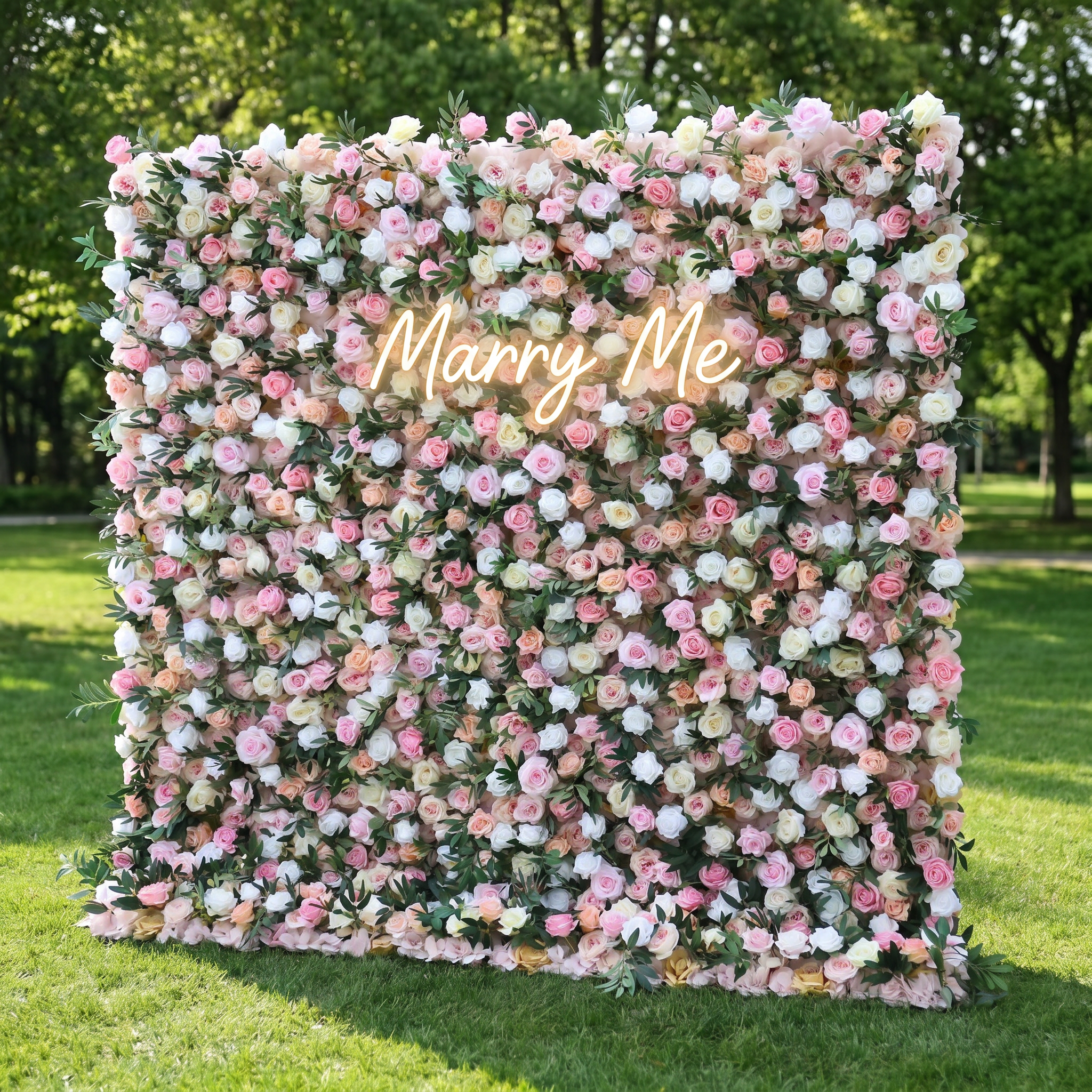 ValarFlower Pink White Artificial Flower Wall Backdrop, Romantic Garden Floral Wall Decoration, Luxury Wedding Ceremony Background, Elegant Event Decor for Party & Photo Booth Setup VF-656