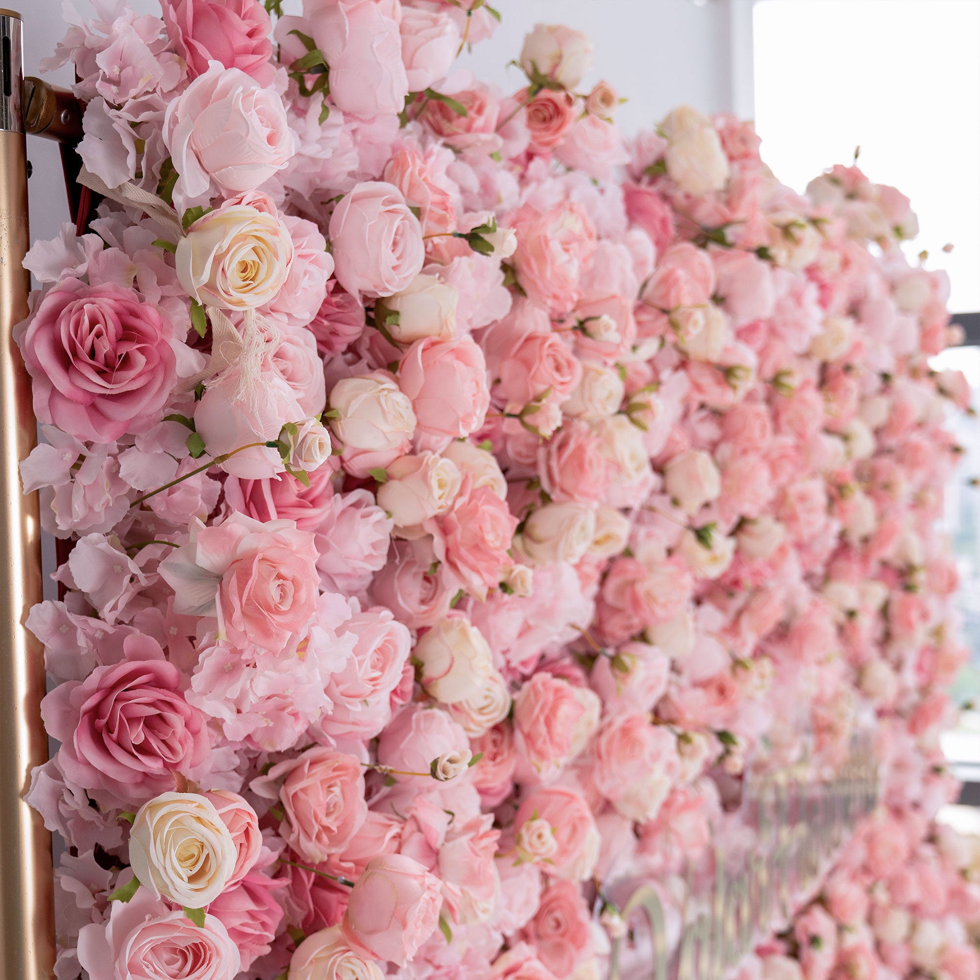 결혼식 및 파티 축하 장식을 위한 5D 핑크 로즈 롤업 꽃 벽 배경 VF-501