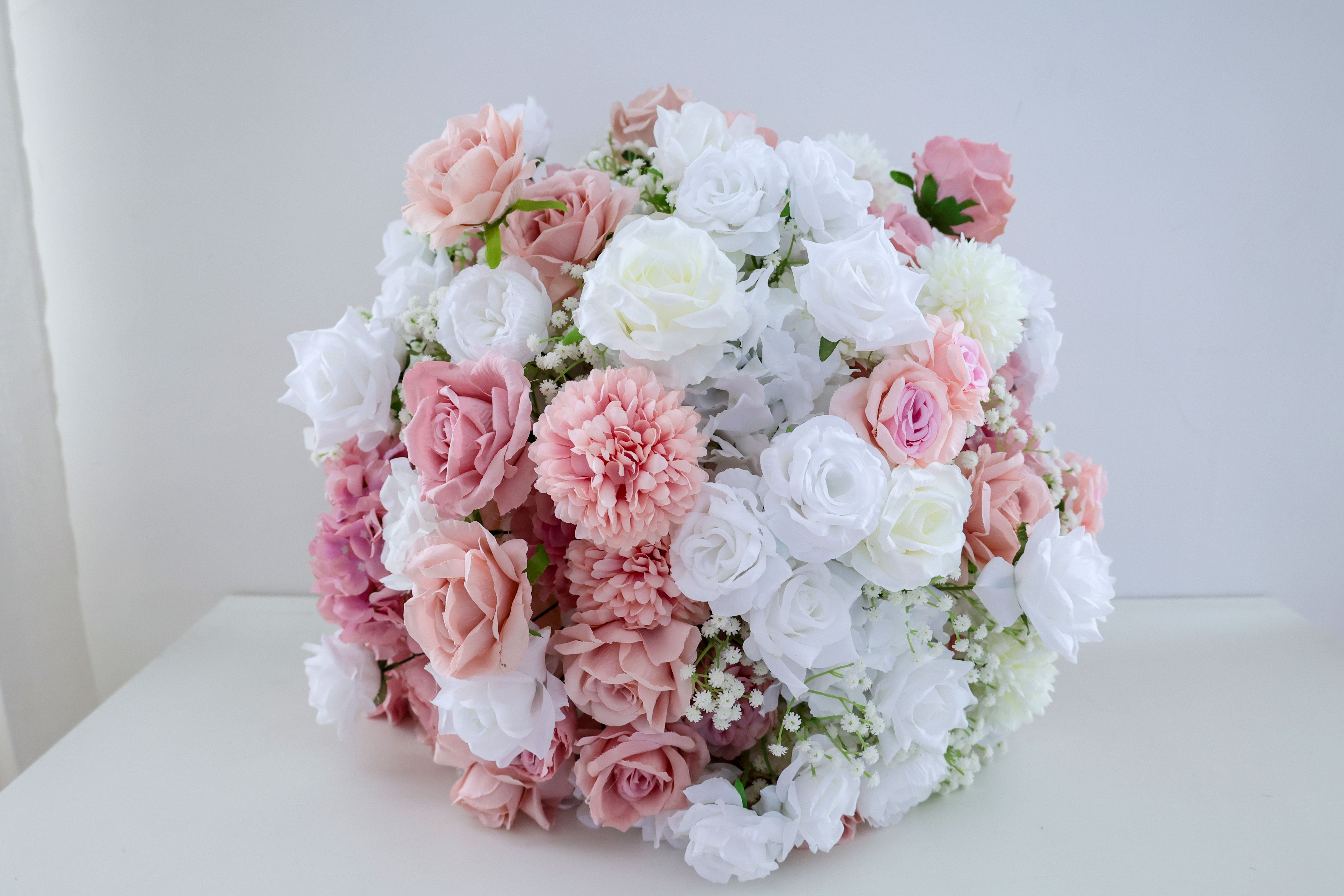 Elegant Rose and White Floral Wedding Table Decor – Flower Ball Arrangement FB-102