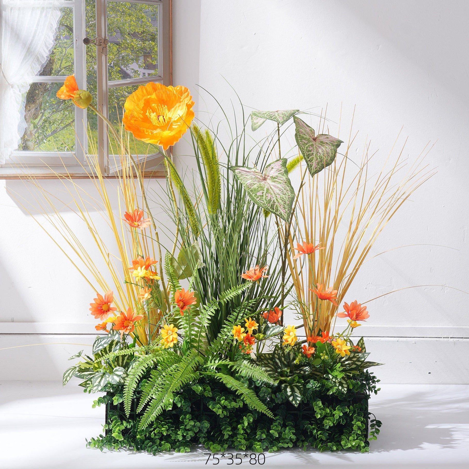 Configuración de flores artificiales inspiradas en la primavera – Conjunto de flores artificiales azules y amarillas para eventos FA-264