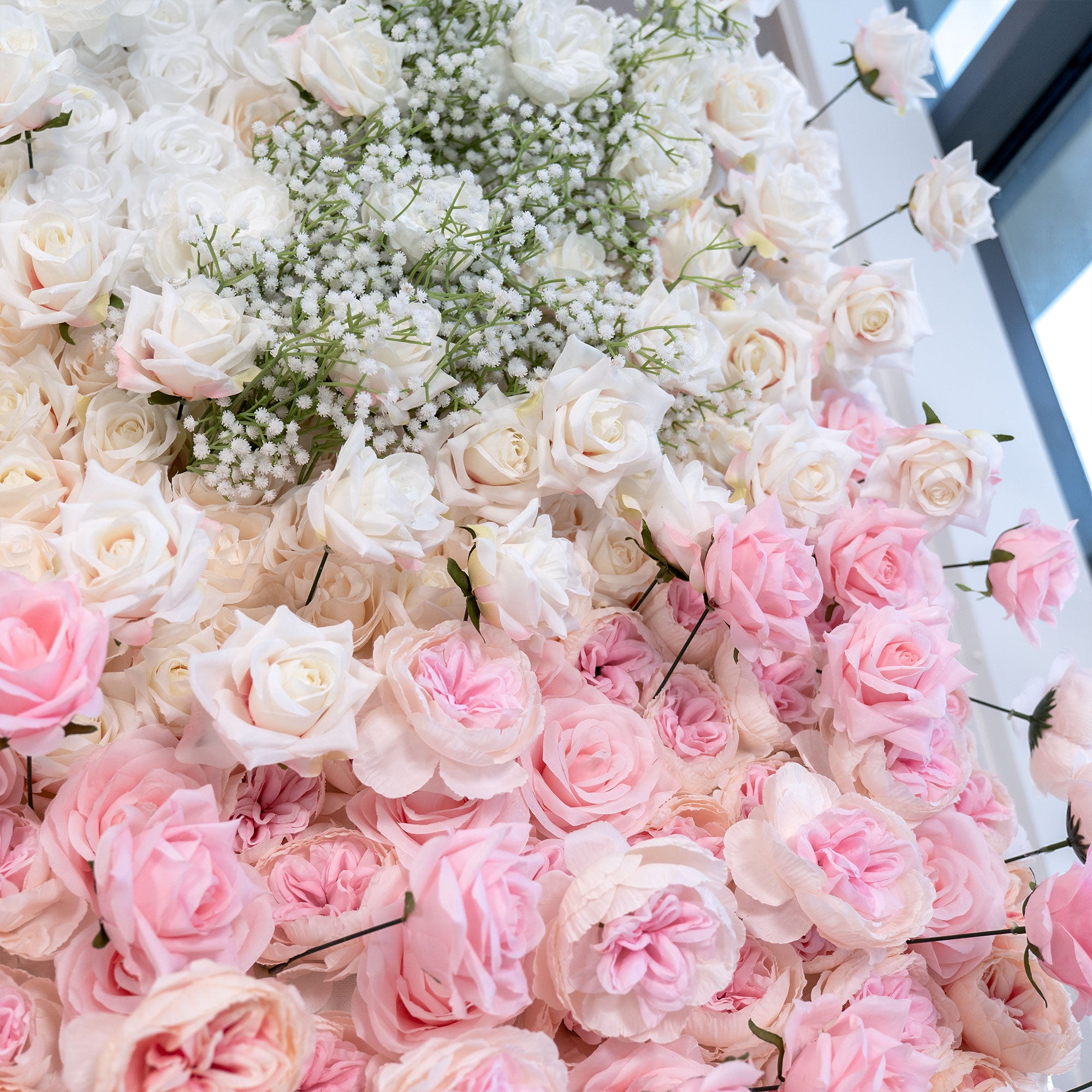 バラーフラワーロールアップファブリック人工花壁結婚式バックドロップ、フローラルパーティーデコレーション、イベントフォトグラフィー-VF-340