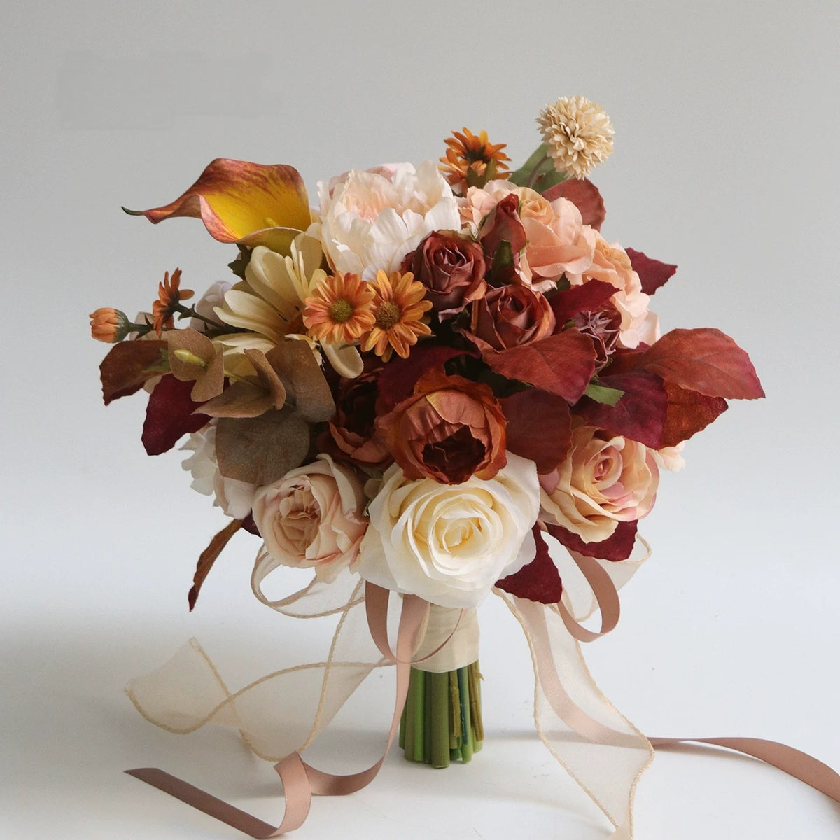 ValarFlower Artificial Bridal Bouquet, Romantic Rose Wedding Bouquet with Ribbon, Vintage Floral Arrangement for Bride Ceremony VB-322