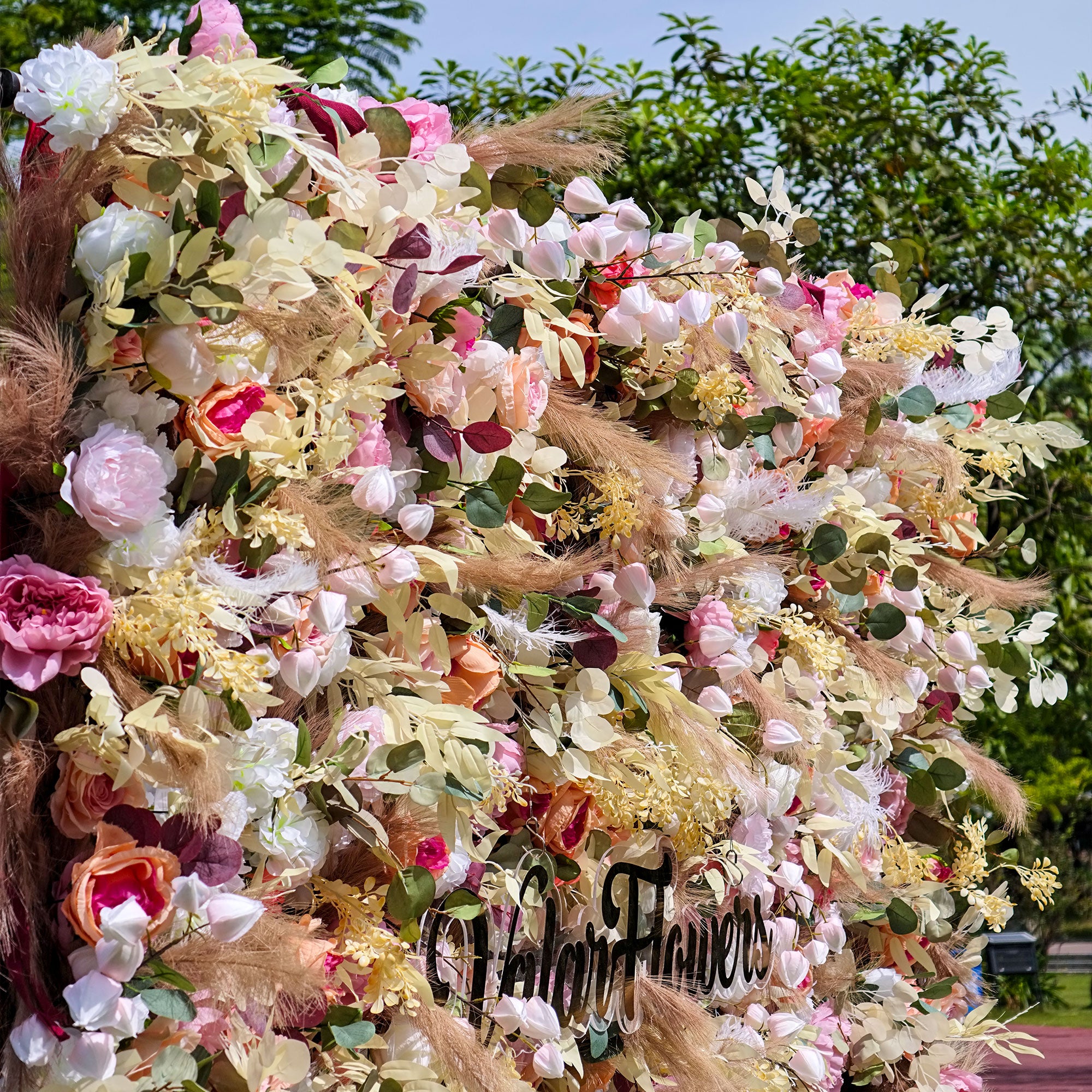 バラーフラワーロールアップファブリック人工花壁結婚式バックドロップ、フローラルパーティーデコレーション、イベントフォトグラフィー-VF-327-2