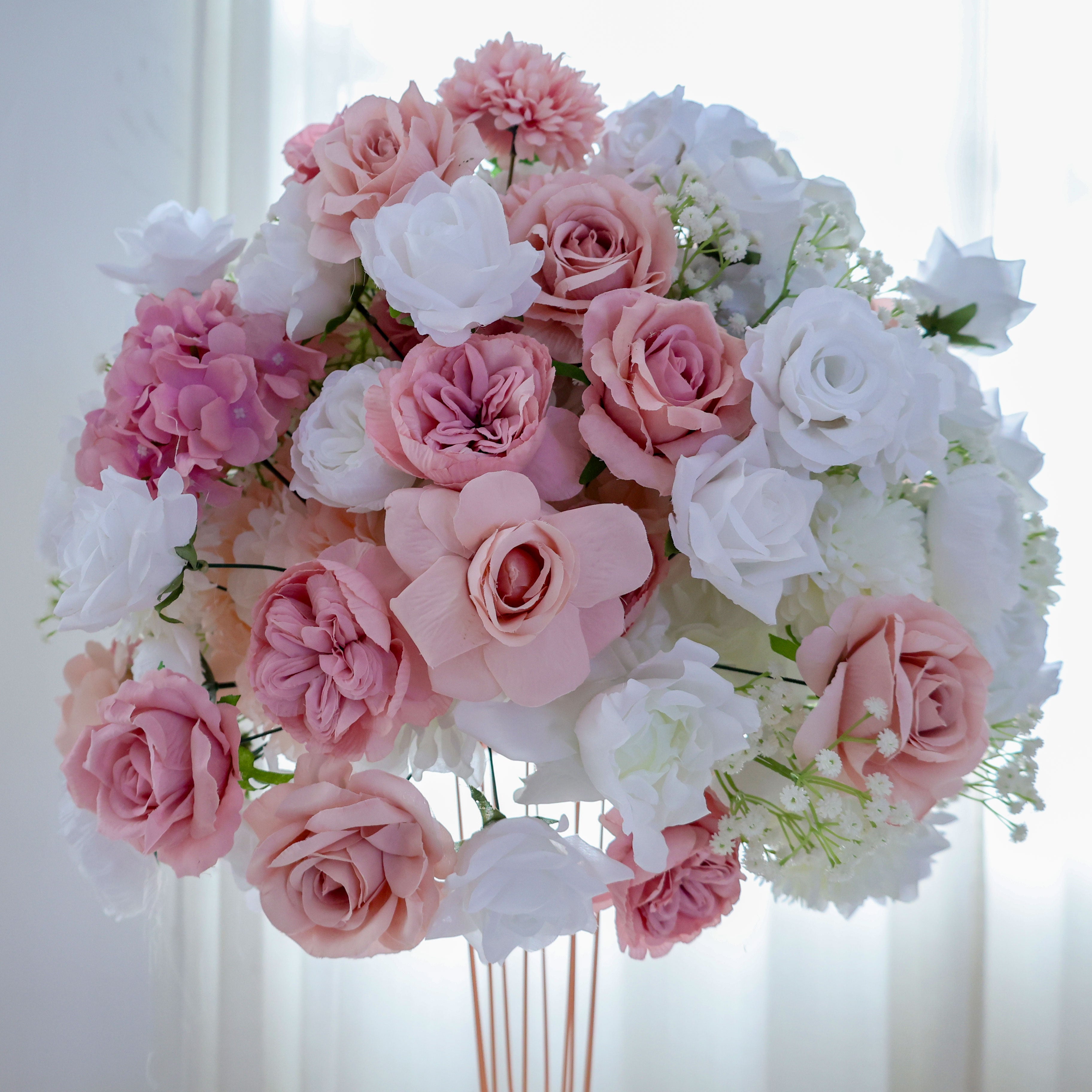 Elegant Rose and White Floral Wedding Table Decor – Flower Ball Arrangement FB-102