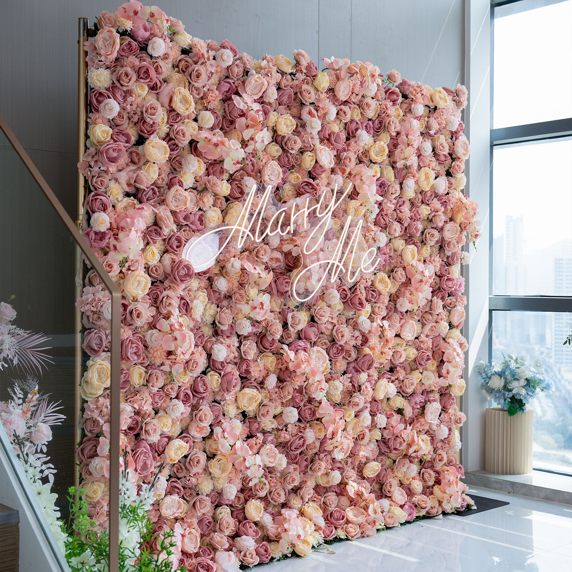 バラーフラワーロールアップファブリック人工花壁結婚式バックドロップ、フローラルパーティーデコレーション、イベントフォトグラフィー-VF-359