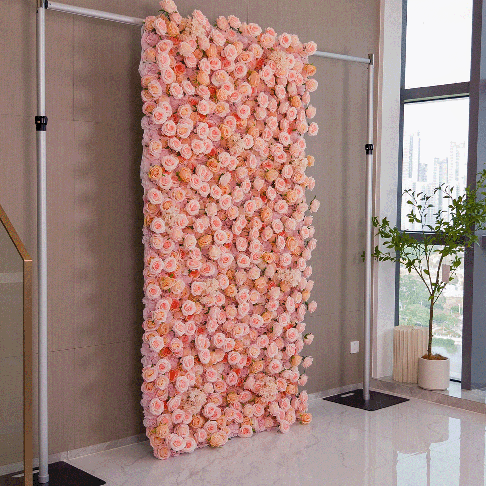 5D Pink Rose Roll-Up Flower Wall Backdrop for Wedding & Party Celebration Decor