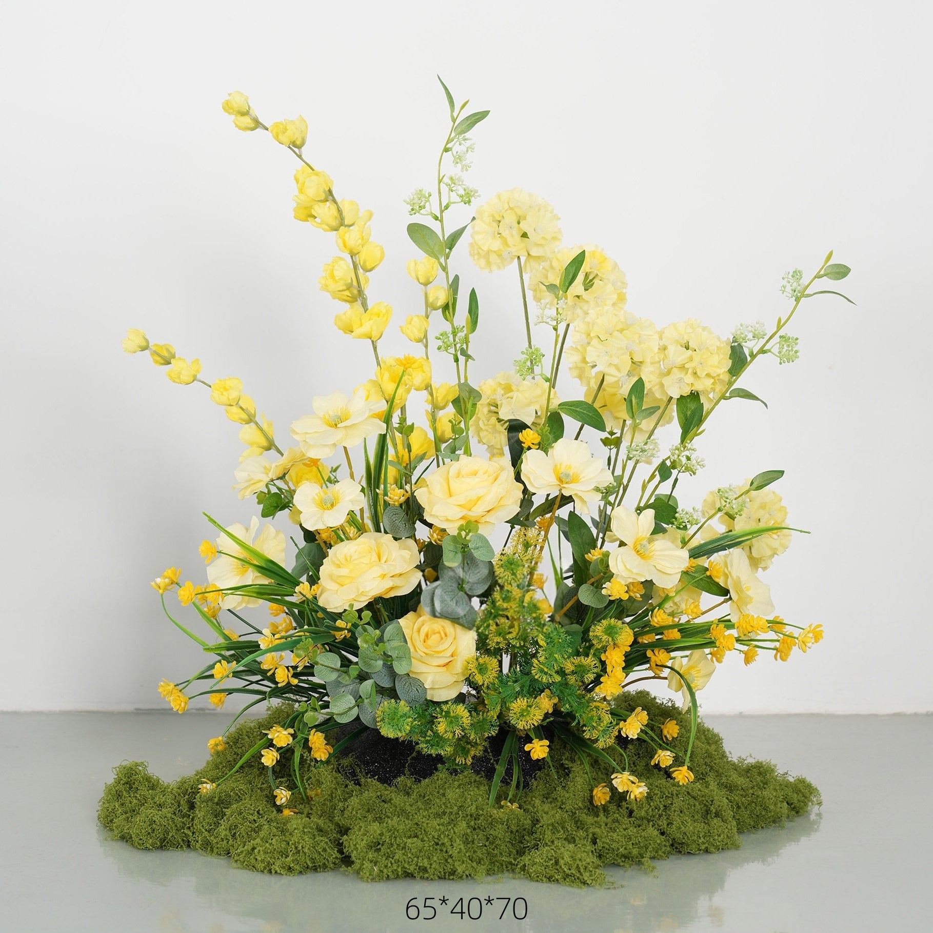 Configuración de flores artificiales inspiradas en la primavera – Conjunto de flores artificiales azules y amarillas para eventos FA-264