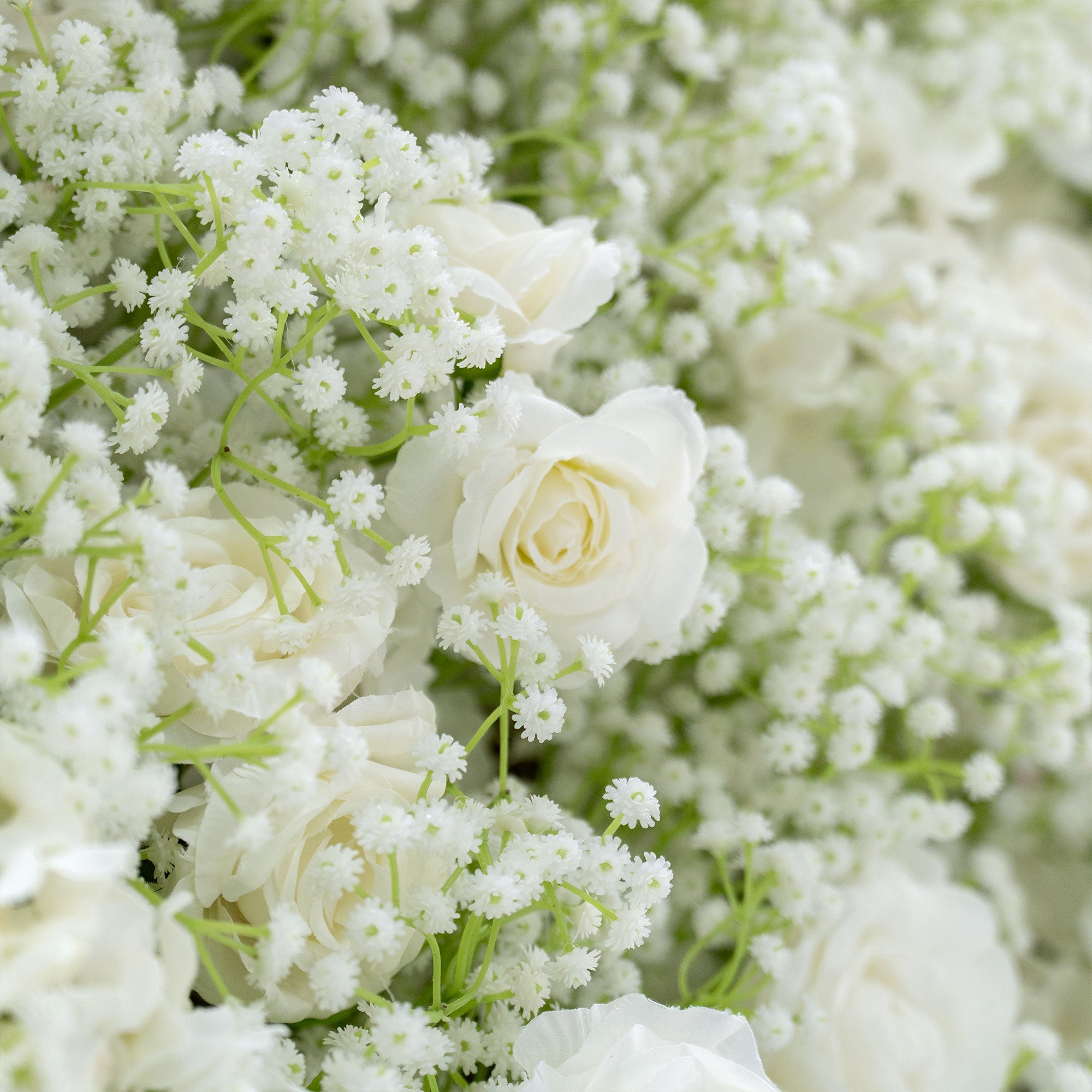 ValarFlowers 인공 꽃 벽 배경: 고요한 초원 인공 꽃 벽 배경: 화이트 로즈 & 아기의 숨결 에디션-VF-268-2